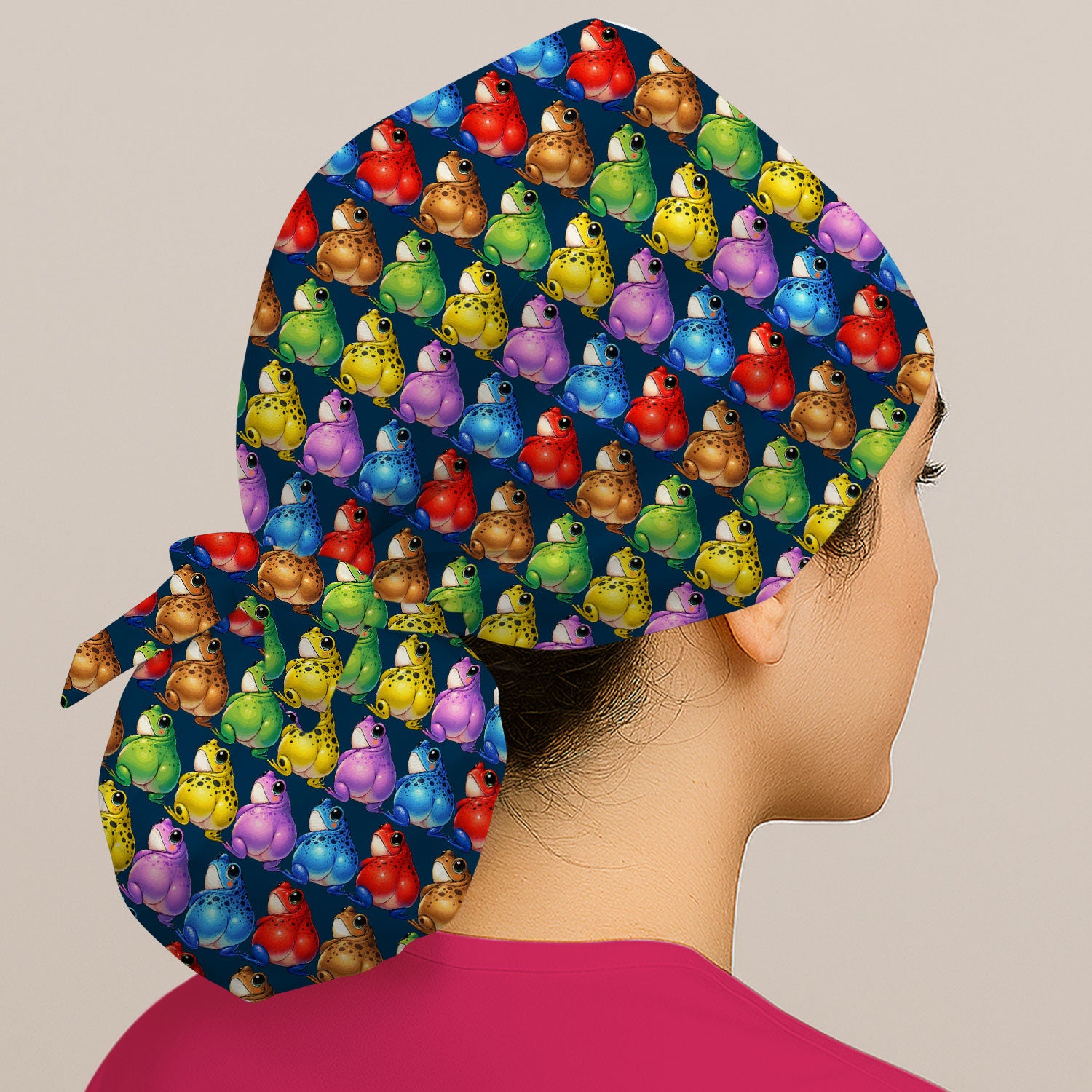 Funny Colorful Frogs Pattern Caps, Bouffant Scrub Caps for Women