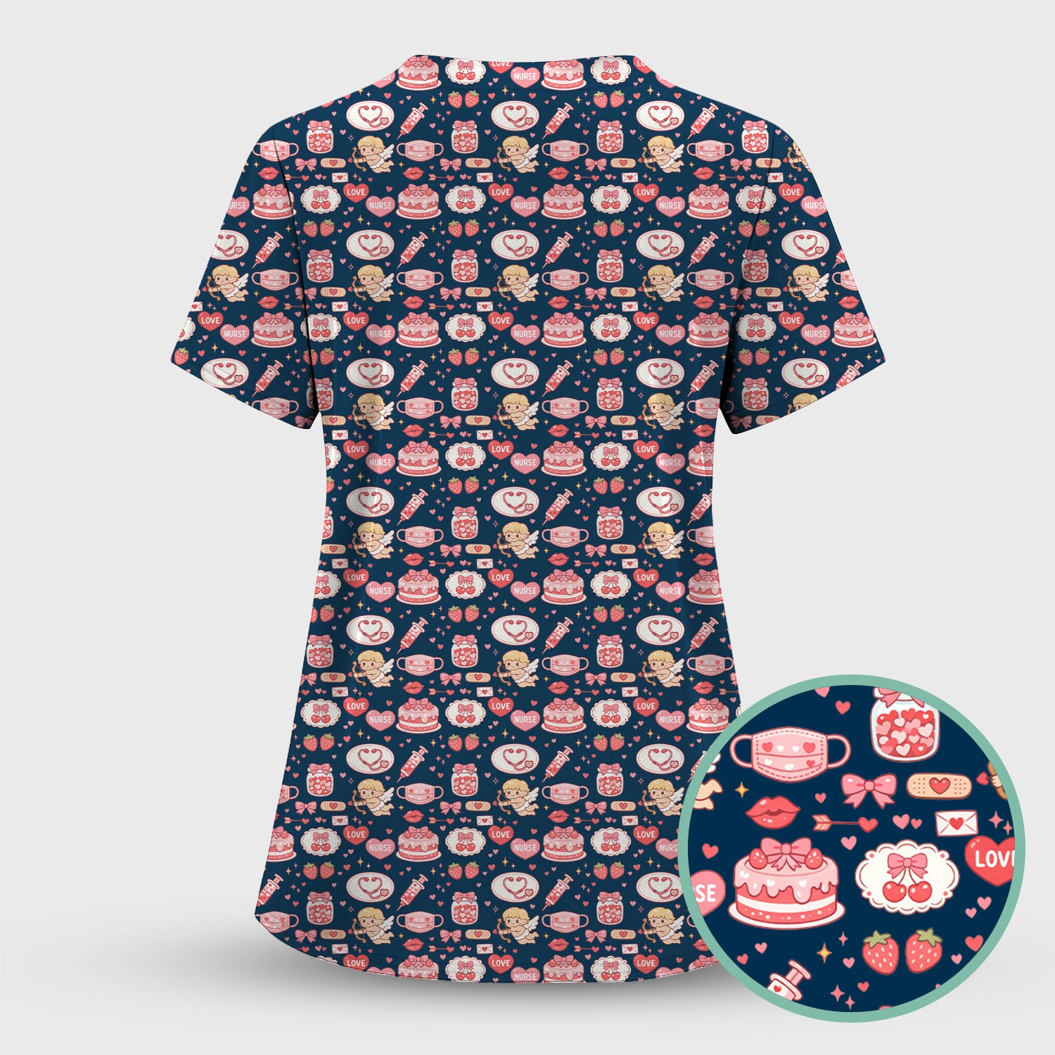 Cupid Nurse Scrub Top, Cute Love Medical Pattern Shirt For Valentine, Breathable Fabrics Nursing Uniform