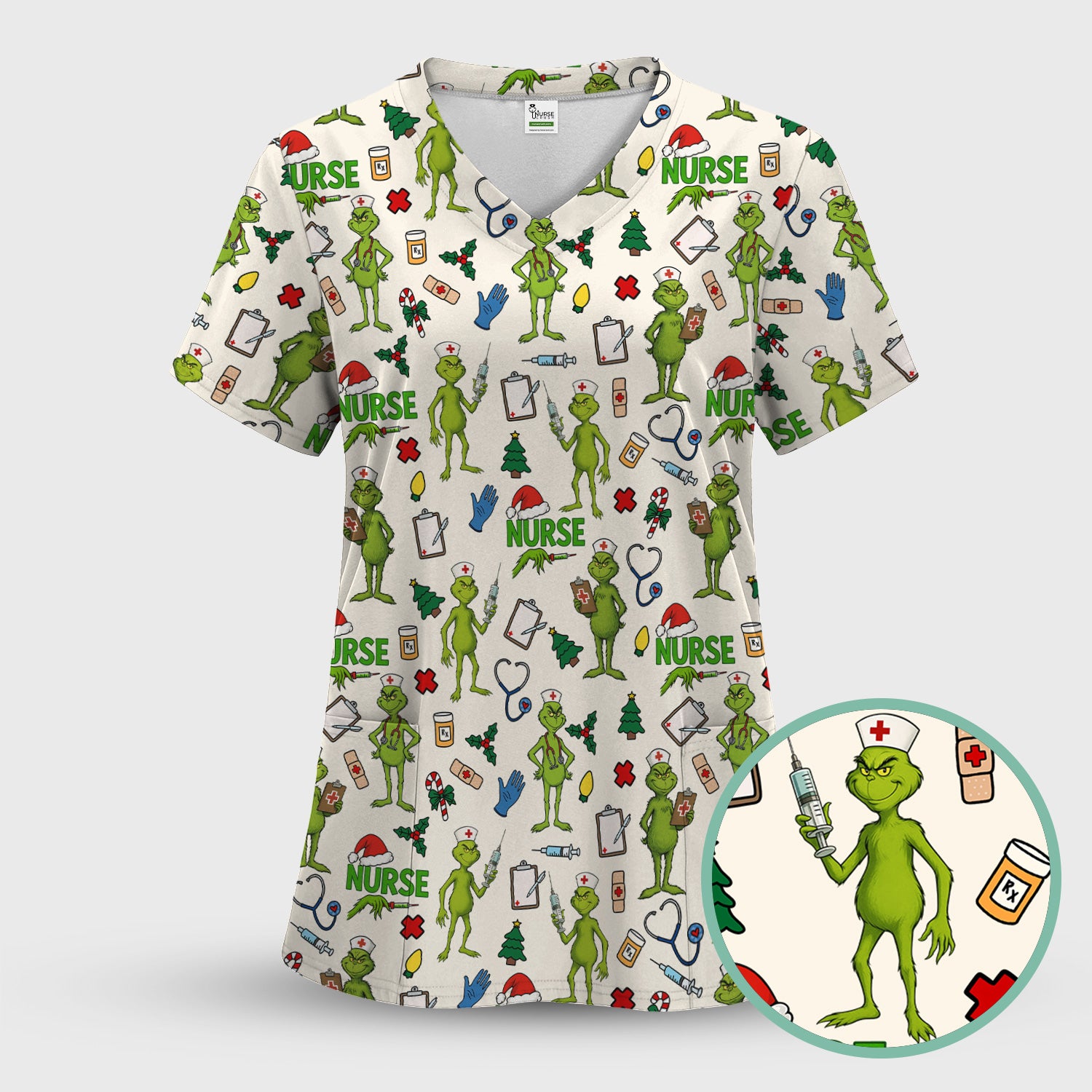 Funny Grinch Nurse Scrub Top - Christmas Holiday Medical Shirt - Multiple Color Options CNA RN LPN Gift