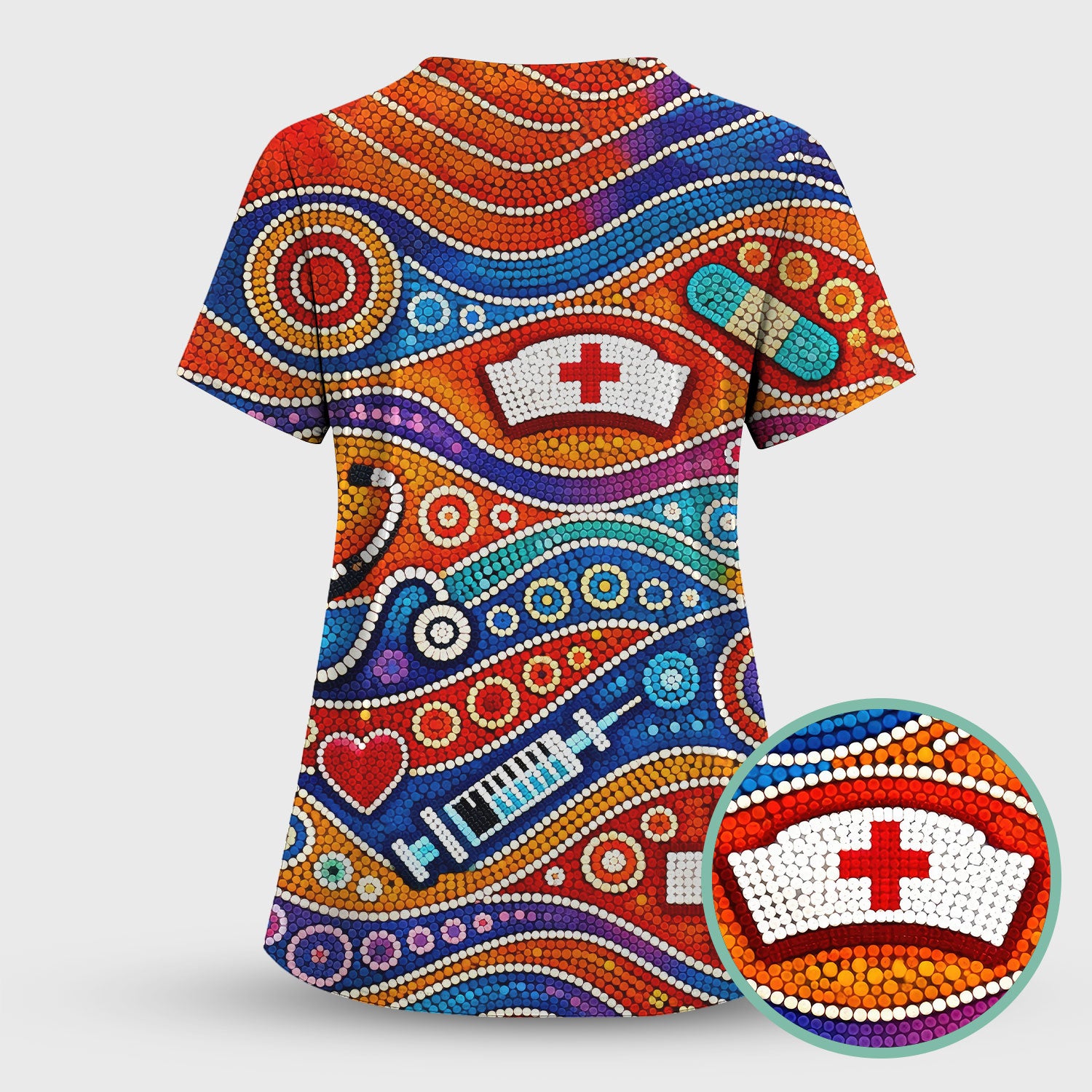 Aboriginal Dot Art Nurse Scrub Set, Artistic Medical Pattern Shirt, Breathable Fabrics Nursing Uniform