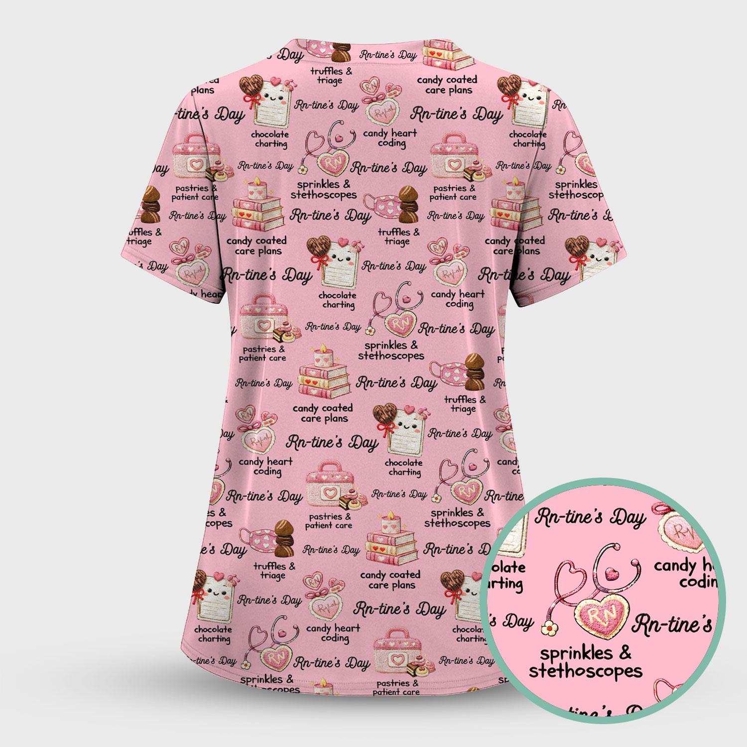 RN Sweets Valentine Stethoscope Scrub Set, Scrub Pants and V Neck Top