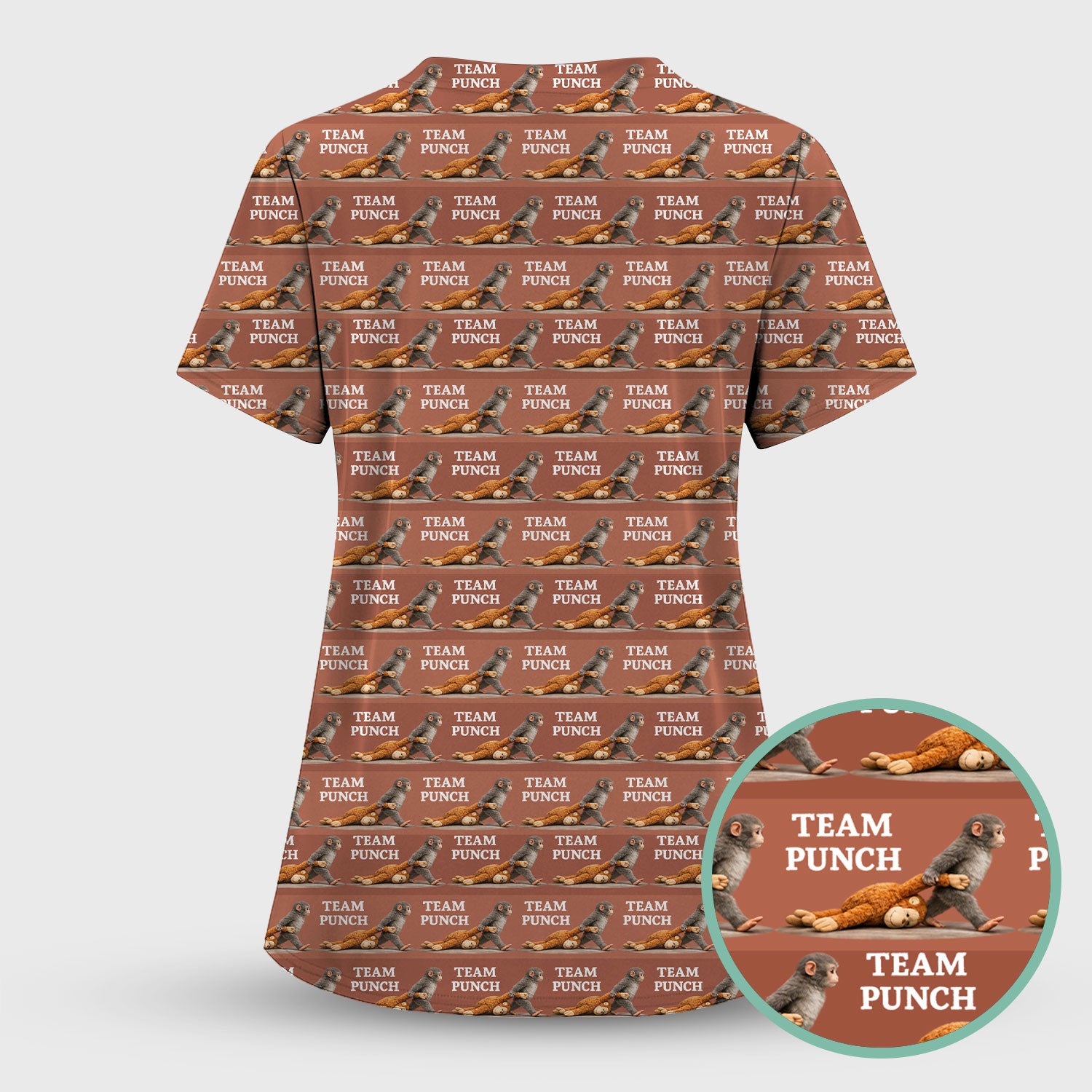 Team Punch Playful Monkey Graphic Pattern Scrubs Sets, Breathable Med Uniform