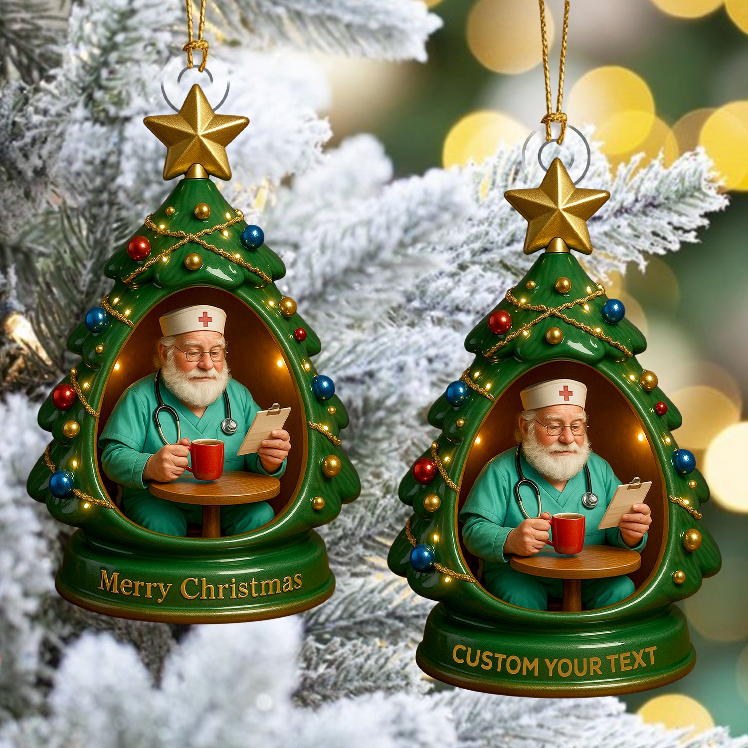 Personalized Nurse Christmas Tree Ornament, Custom Name Doctor Ornament, Xmas Medical Santa Nursing Decor
