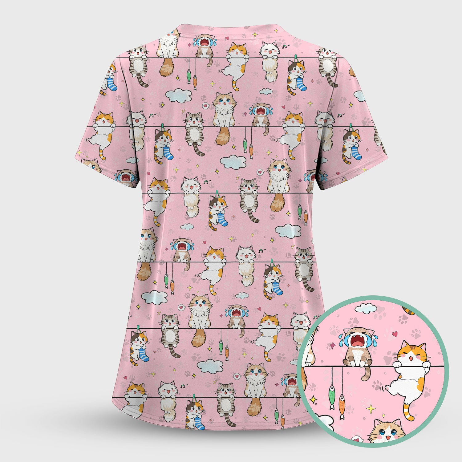Funny Cats With Cute Expressions Pattern Scrubs Top, Comfortable Scrubs for Nurses