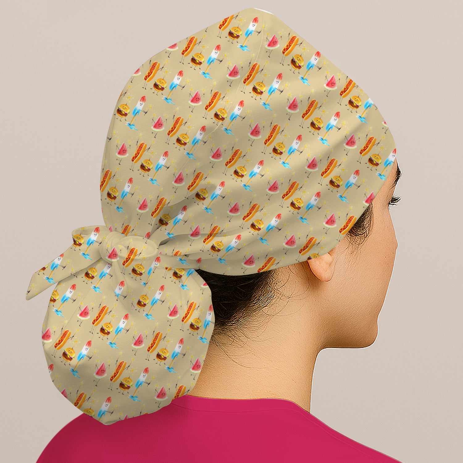 Funny Summer Food Icons Pattern Scrub Cap, Surgical Caps for Doctors