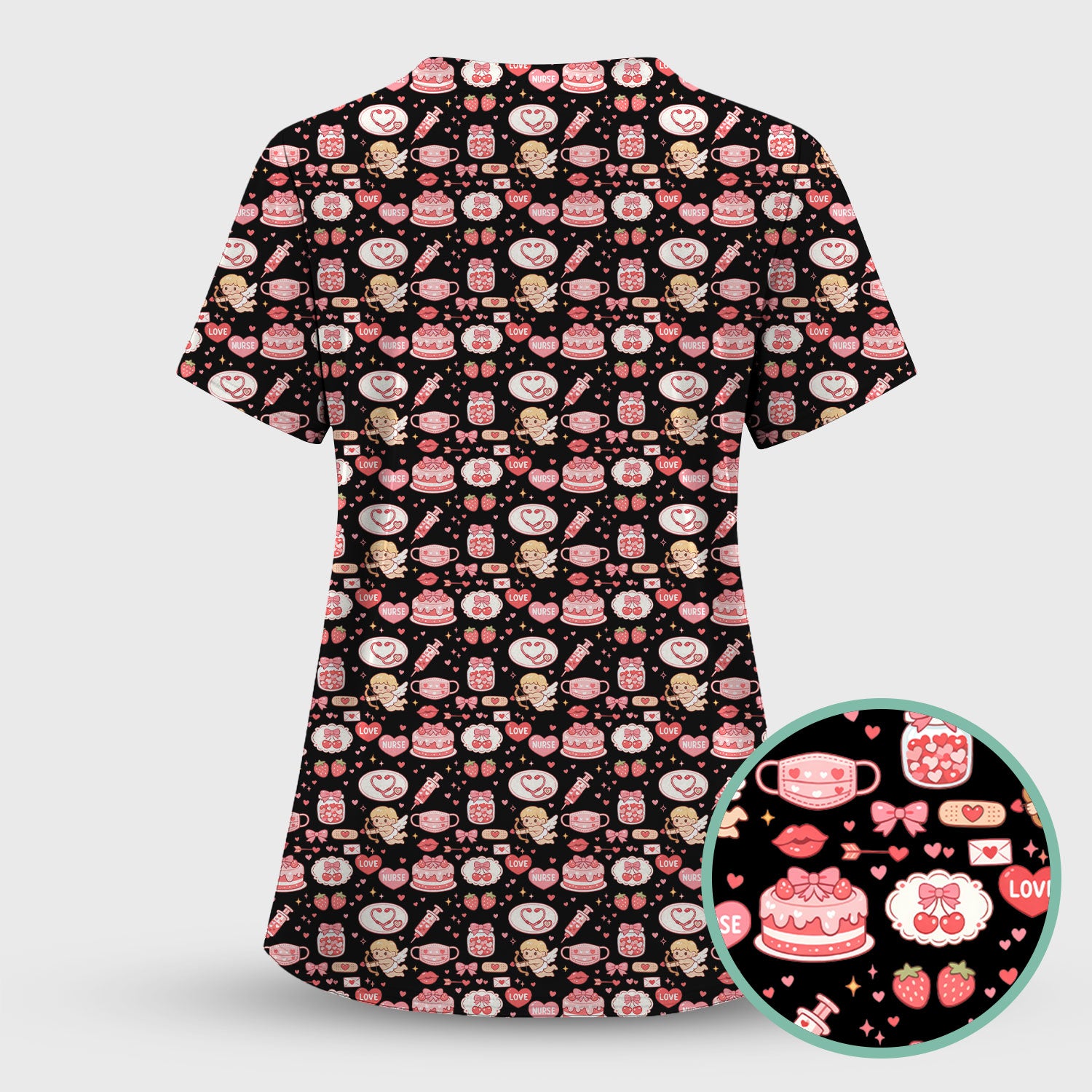 Cupid Nurse Scrub Top, Cute Love Medical Pattern Shirt For Valentine, Breathable Fabrics Nursing Uniform