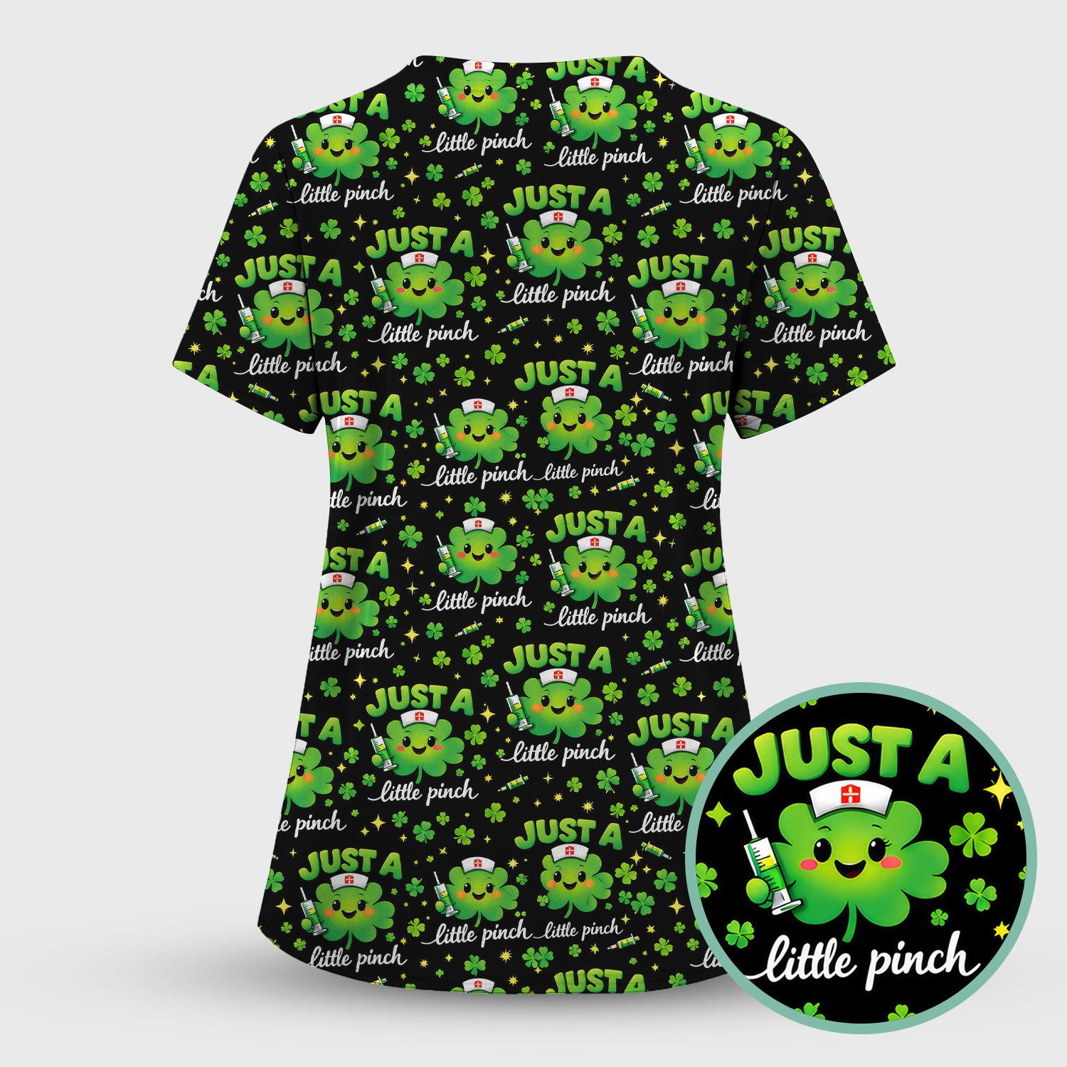 Shamrock Nurse Just A Little Pinch Print Scrub Top, Comfortable Scrubs for Nurses