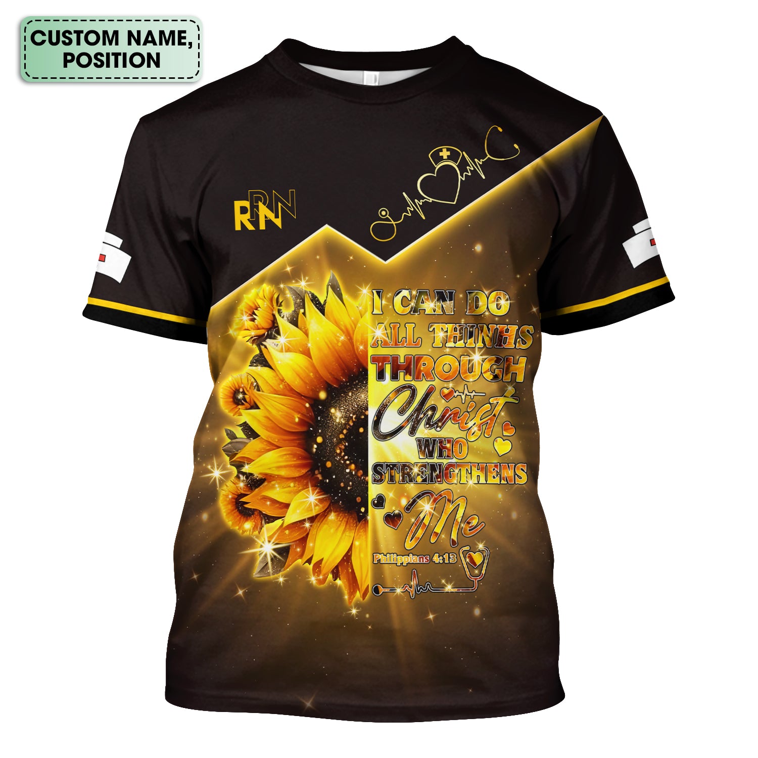 Custom Faith Nurse Scrub Top - All Things Through Christ Bible Verse - Christian Nurses RN LPN CNA Gift