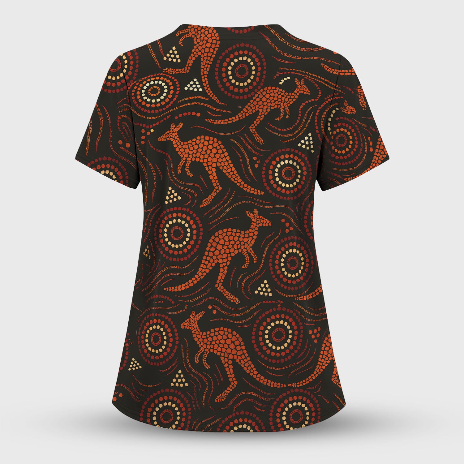 Australian Indigenous Medical Pattern Shirt, Aboriginal Dot Art Kangaroo Nurse Scrub Top,  Breathable Fabrics Nursing Uniform