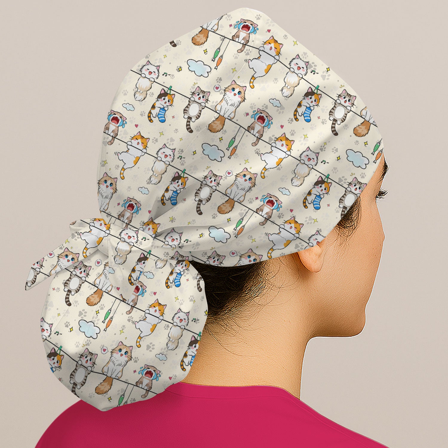 Funny Cats With Cute Expressions Pattern Caps, Bouffant Scrub Caps for Women