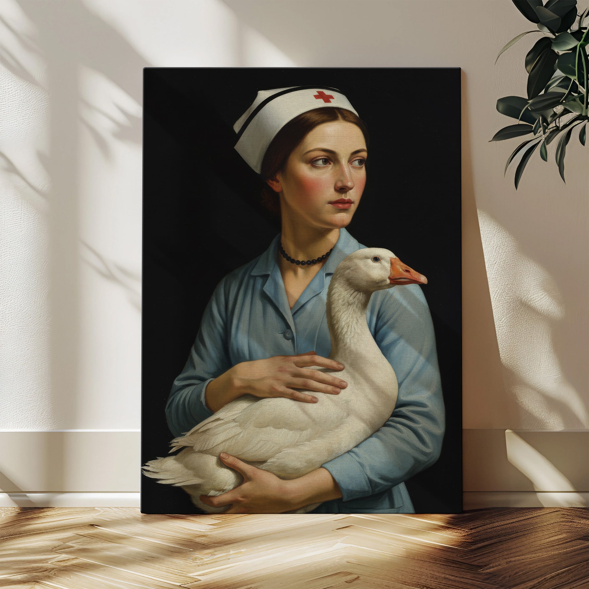 Funny Vintage Nurse and Goose Canvas,  Medical Humor Wall Art, RN LPN CNA Healthcare Workers Gift