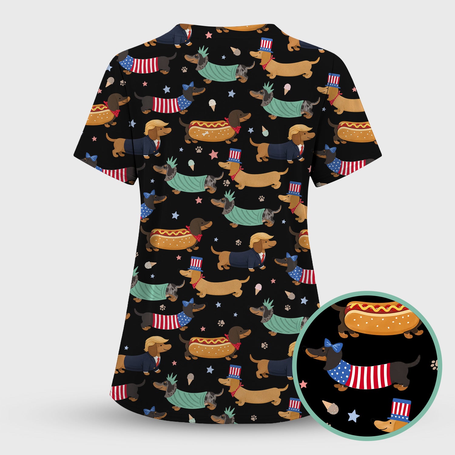 Funny Patriotic Dachshund Costume Dogs Scrub Set, Women's Scrub Sets