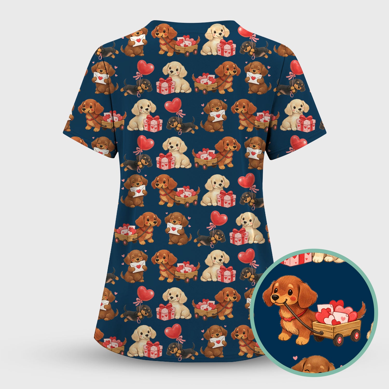 Cute Dachshund Nurse Scrub Set For Nurses, Wiener Dog Pattern Nurse Shirt, Breathable Fabrics Nursing Uniform