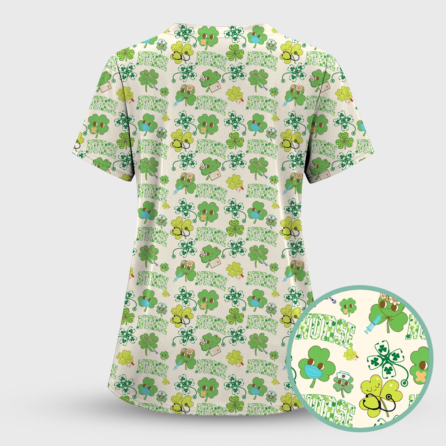 Lucky Shamrock Nurse Scrub Top, St. Patrick’s Day Nursing Shirt, Breathable Fabrics Nursing Uniform