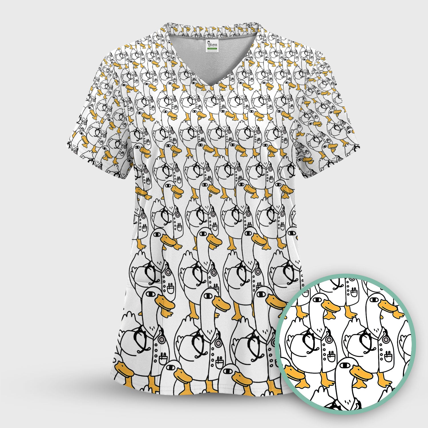 Funny Duck Scrub Top for Women - I'm a Doctor Shirt - Cute Duck In The Row - Breathable Fabrics Nursing Uniform