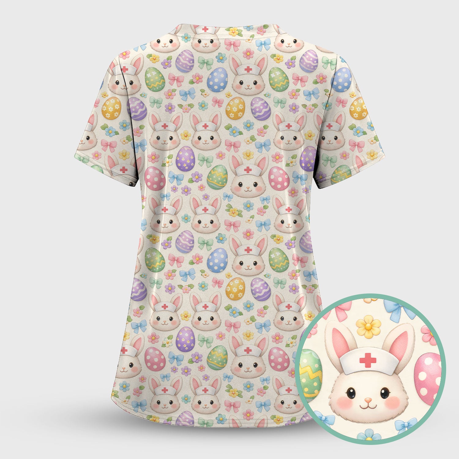 Cute Easter Nurse Bunny Egg Scrub Top, Breathable Fabrics Nursing Uniform
