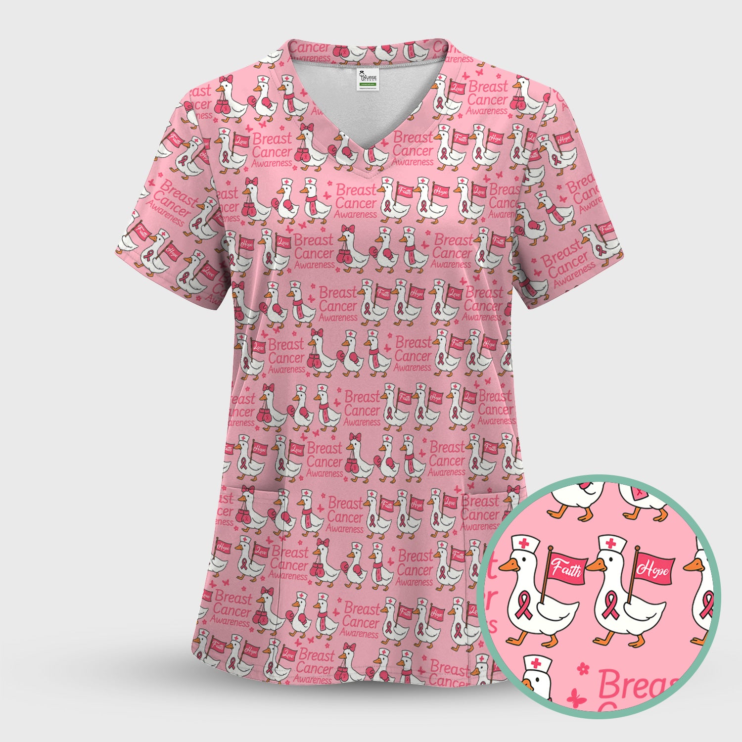 Breast Cancer Awareness Scrub Top - Cute Medical Uniform Scrub For Women - CNA RN LPN Gift