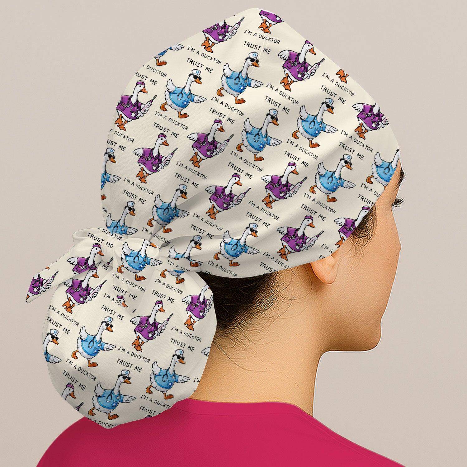 Funny Duck Cartoon Medical Pattern  Scrub Cap, Breathable Fabrics Caps Uniform