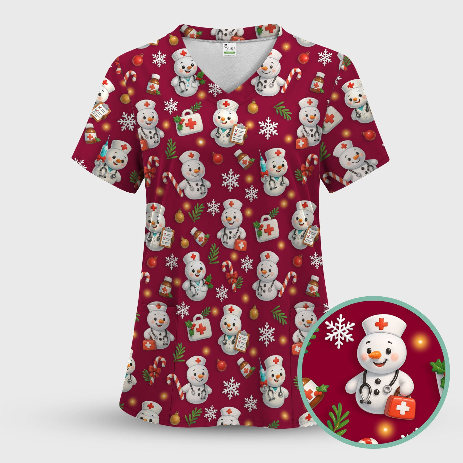 Holiday Nurse Scrub Top Christmas Design - Adorable Snowman Nursing Shirt - Cute Medical Gift for RN LPN CNA Doctors