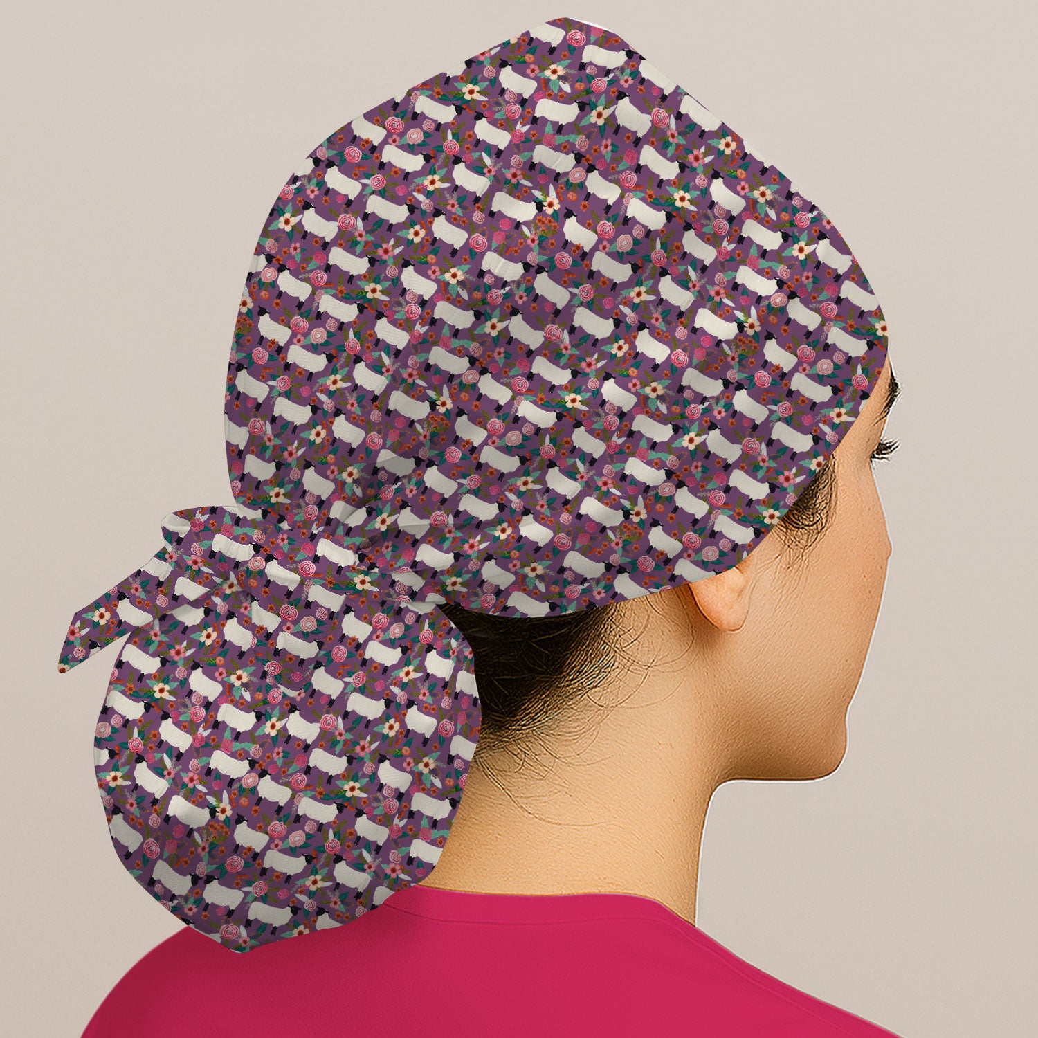 Cute Sheep Floral Meadow Pattern Cap, Surgical Caps for Doctors