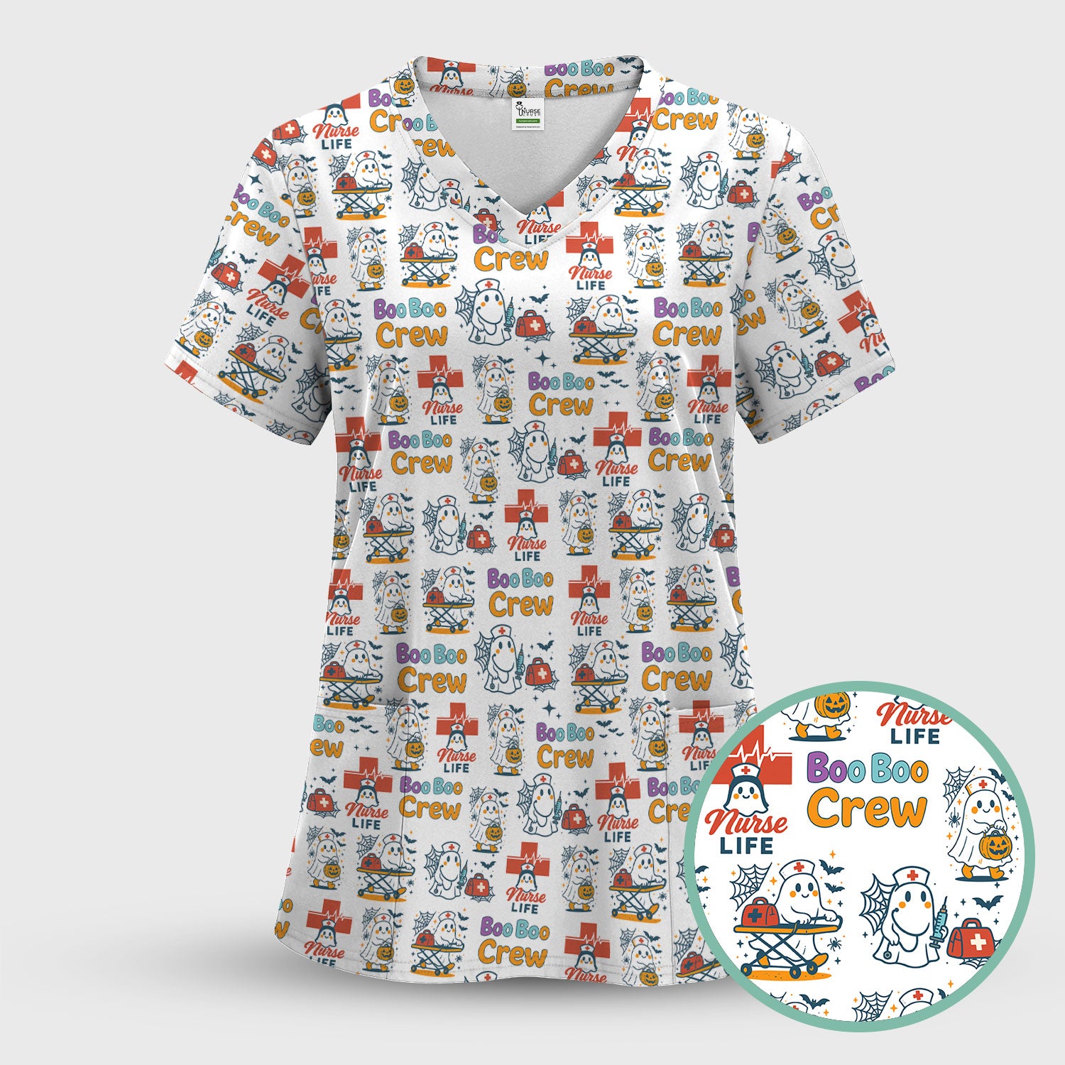 Cute Ghost Nurse Shirt for Halloween - Spooky Boo Boo Crew & Medical Icons Graphic Tee - Gift for ER LPN CNA Nurses