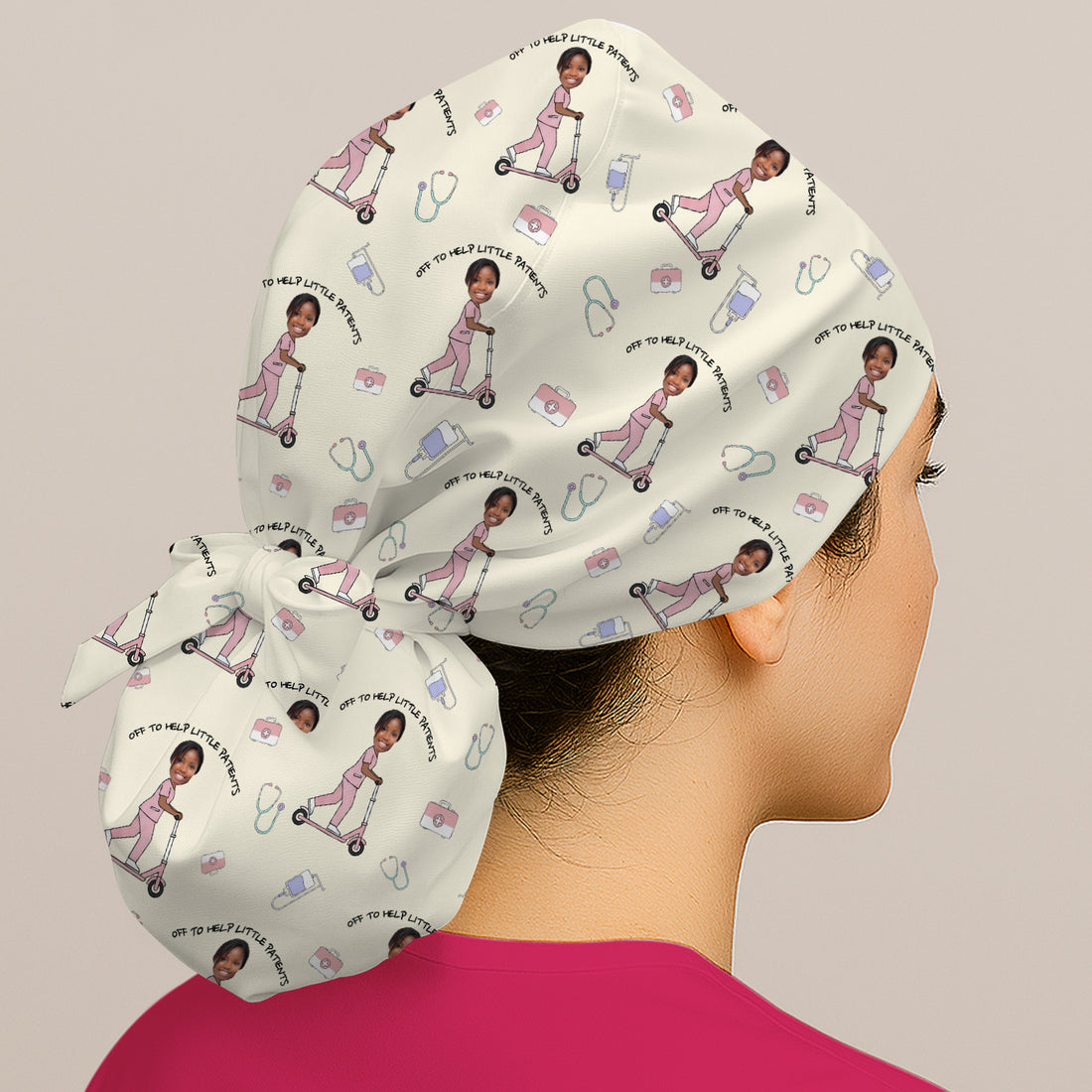 Custom Face Pediatric Nurse Scooter Pattern Scrub Cap, Surgical Caps for Doctors