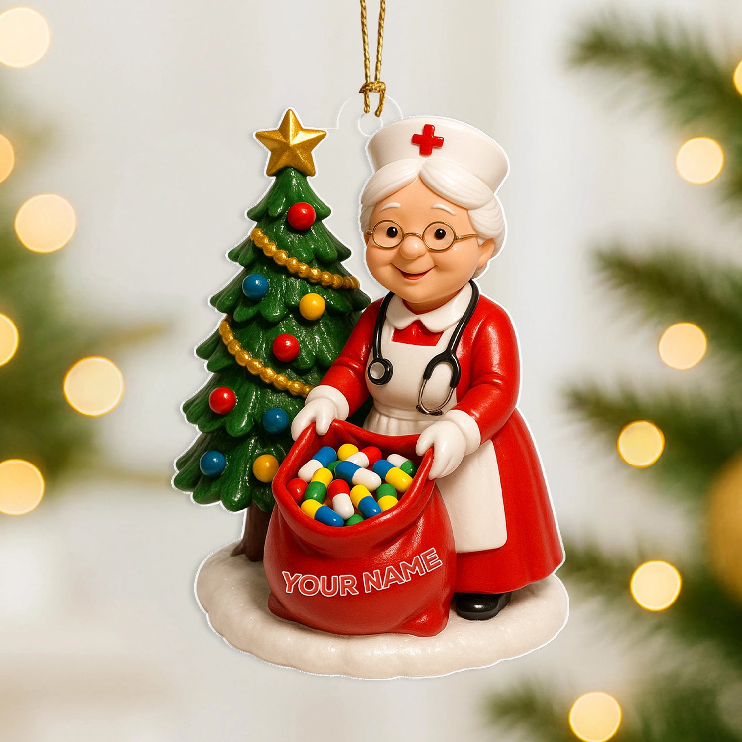 Personalized Nurse Christmas Ornament, Custom Name Nurse Tree Decor, Medical Worker Holiday Gift, Cute Nurse Ornament for Healthcare Heroes