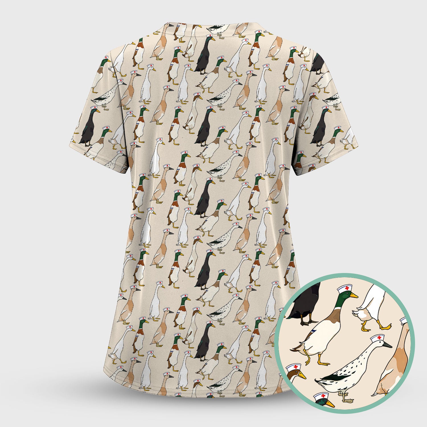 Funny Nurse Duck Pattern Scrub Top, Comfortable Scrubs for Nurses