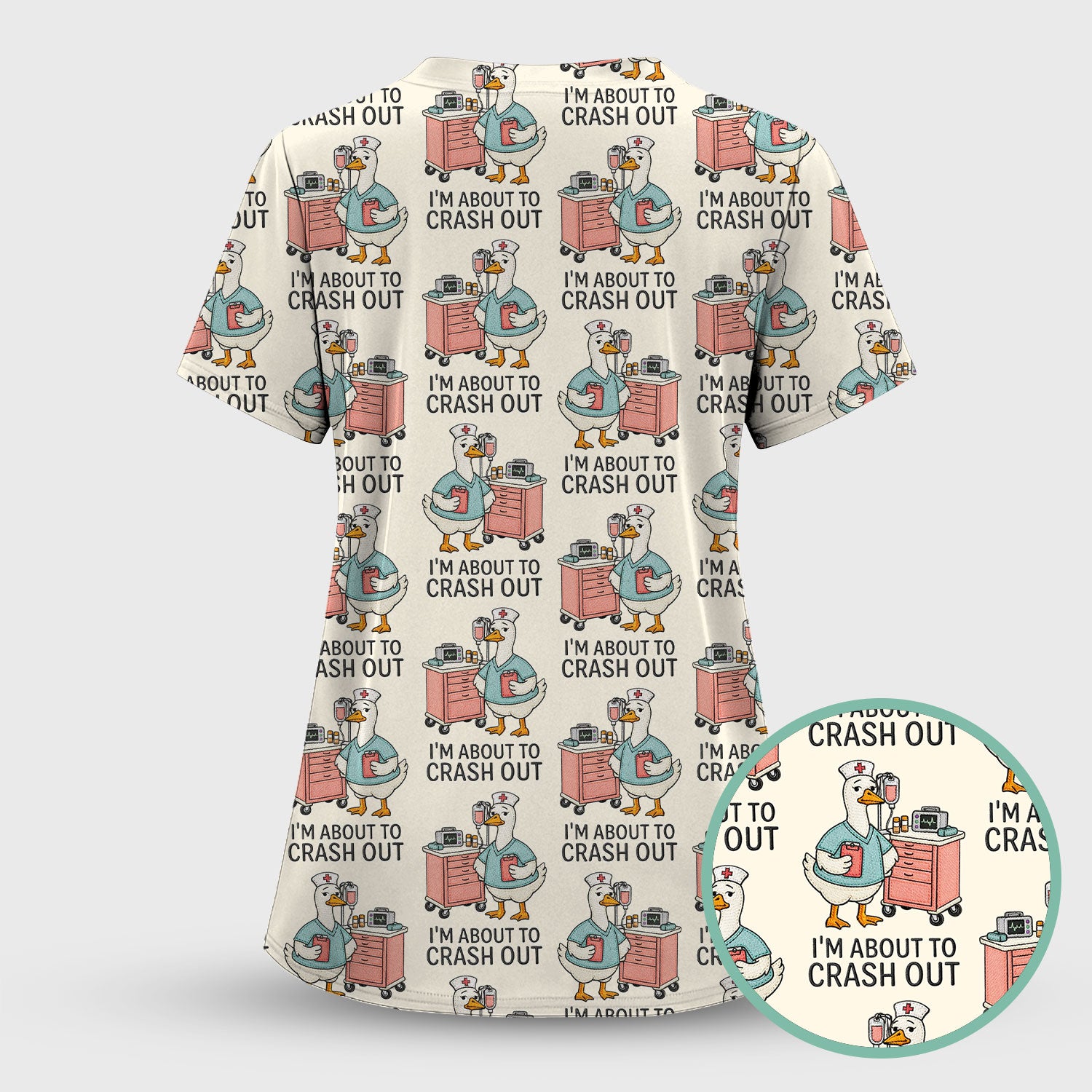 Funny Nurse Goose Crash Out Pattern Scrub Set, Nurse Uniform Scrubs Set