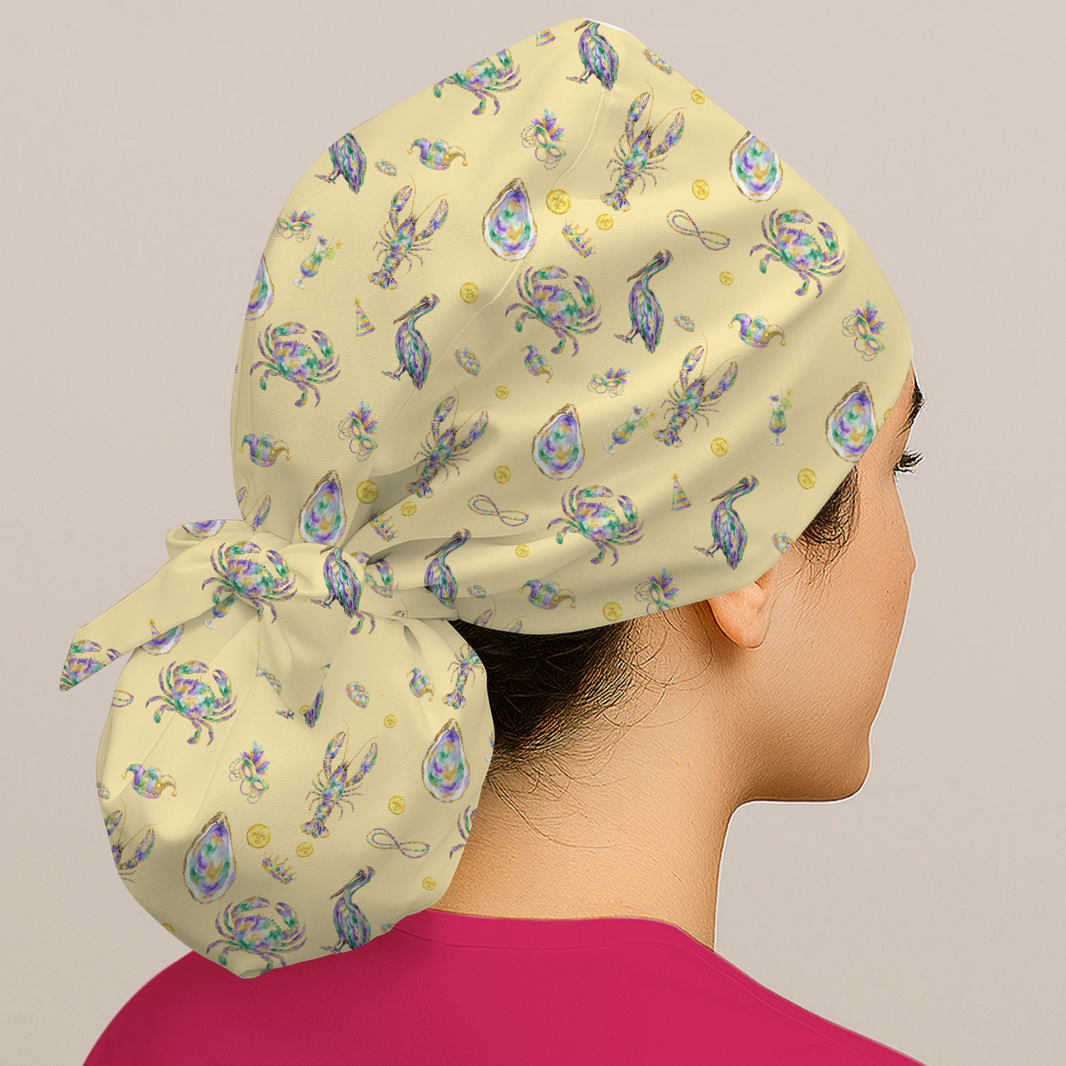 Mardi Gras Seafood Nurse Scrub Cap, Comfortable Uniform Scrubs For Nursing