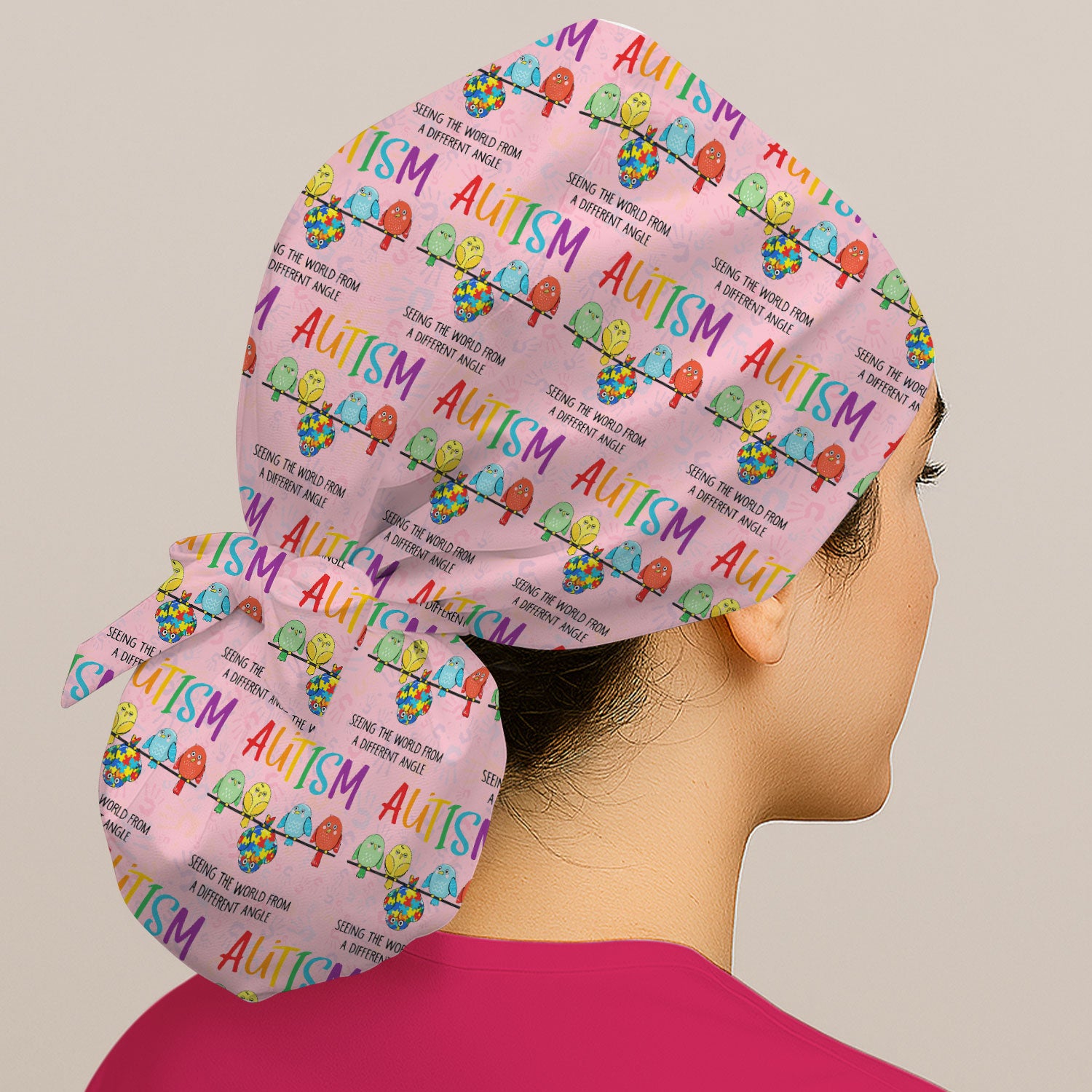 Autism Seeing The World From A Different Angle Birds Cap, Bouffant Scrub Caps for Women