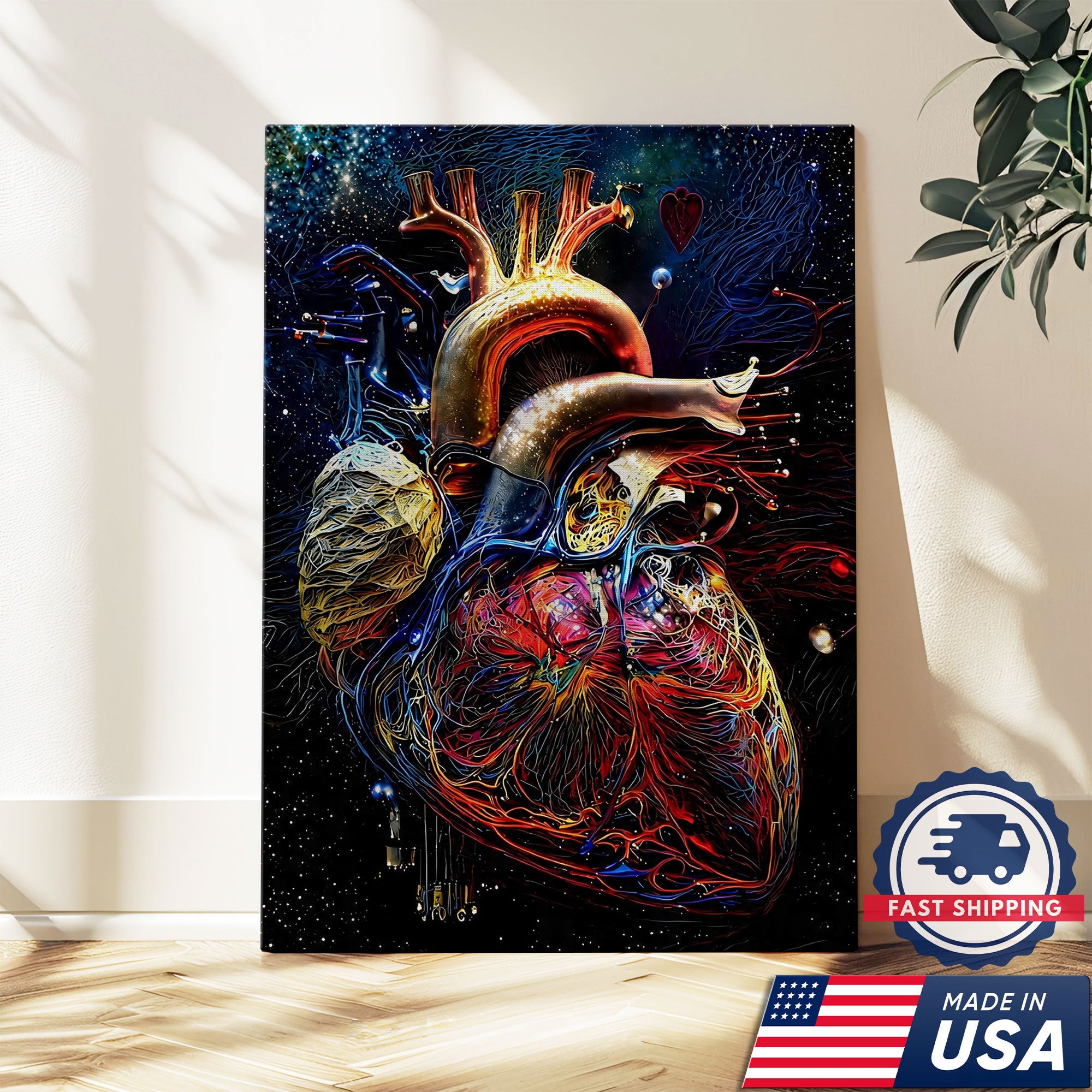 Neon Human Heart Anatomy Canvas Wall Art, Nurse Clinic Decor