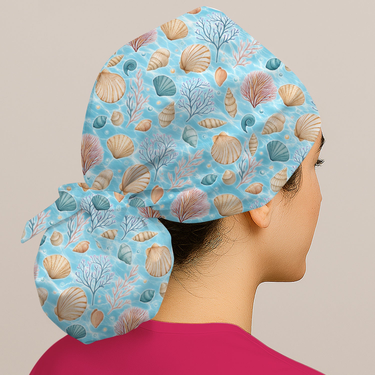 Cute Nurse Coastal Seashell And Coral Reef Scrub Cap, Surgical Caps for Doctors