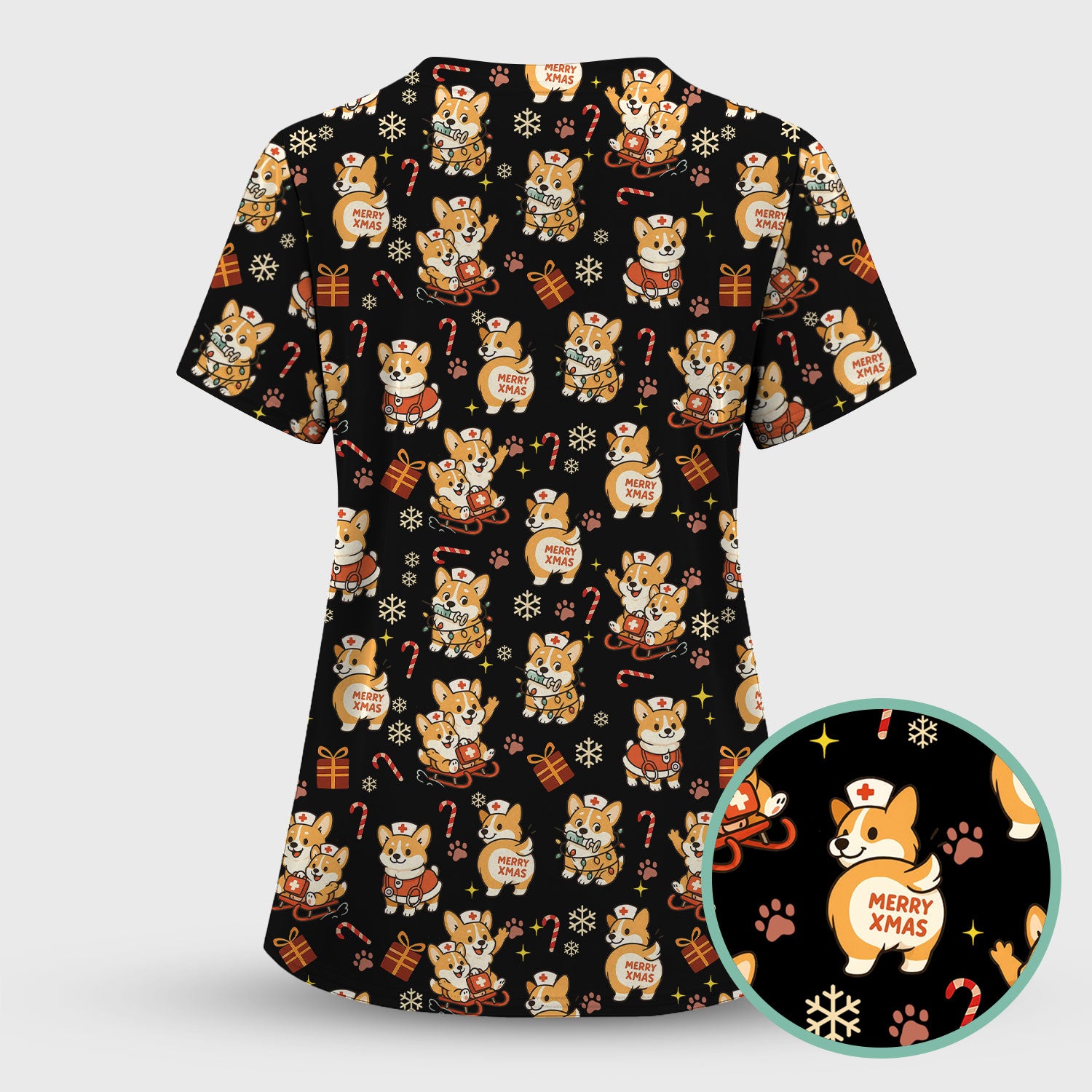 Christmas Corgi Scrubs Set for Women - Fun Corgi Christmas Pattern Nurse Scrubs Top and Pants - Festive Holiday Scrubs for CNA LPN RN