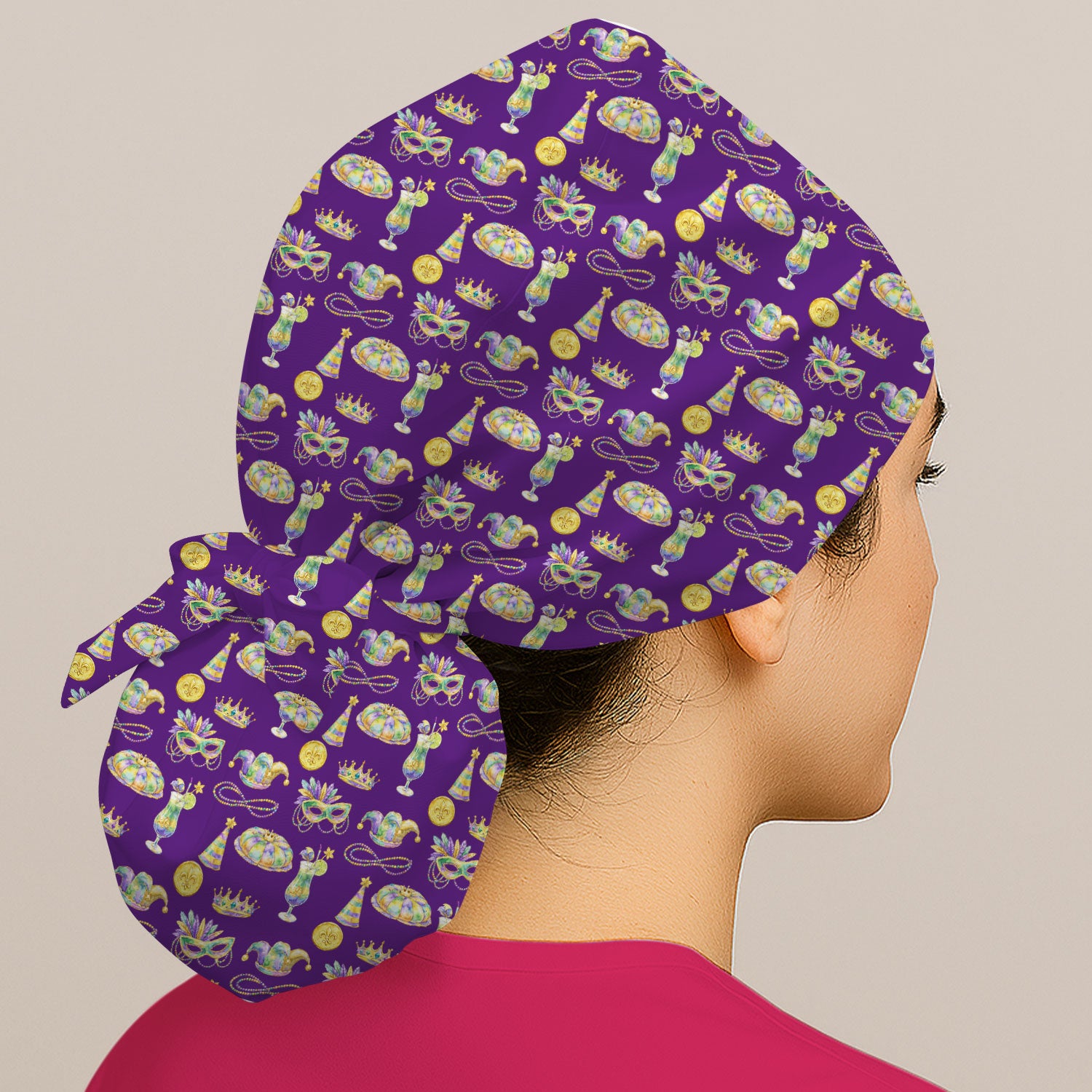 Mardi Gras Mask Scrub Cap, Elegant Carnival Pattern Nurse Hat For Women, Breathable Fabrics Nursing Uniform