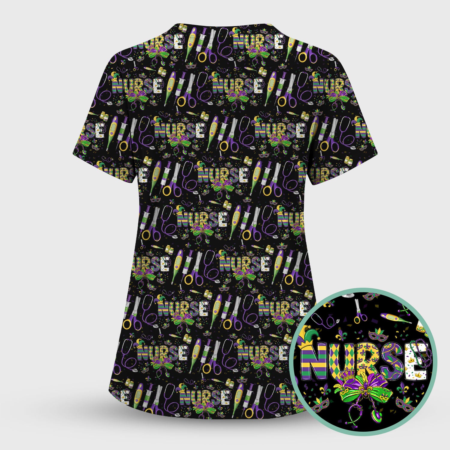 Mardi Gras Nurse Scrub Set, Holiday Medical Pattern Nurse Shirt, Breathable Fabrics Nursing Uniform