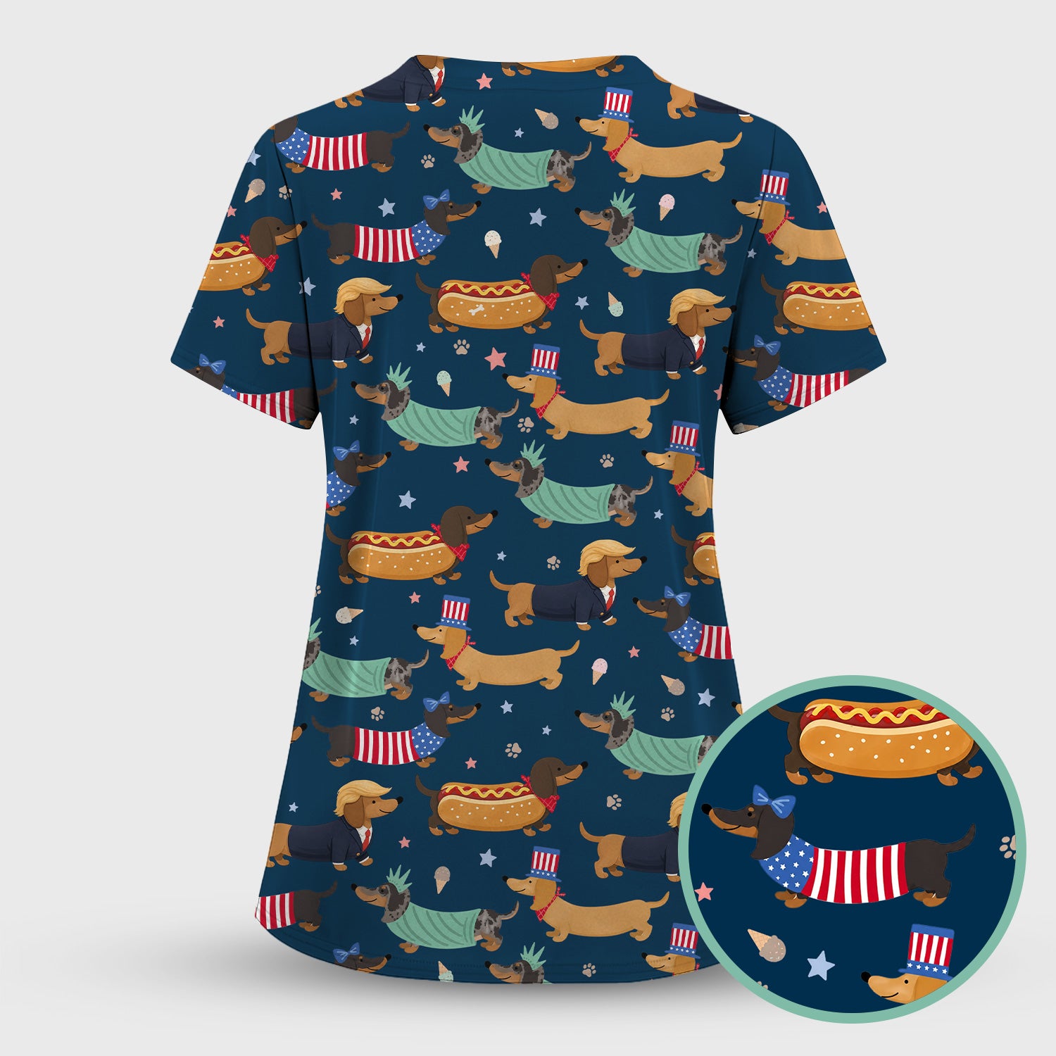 Funny Patriotic Dachshund Costume Dogs Scrub Set, Women's Scrub Sets
