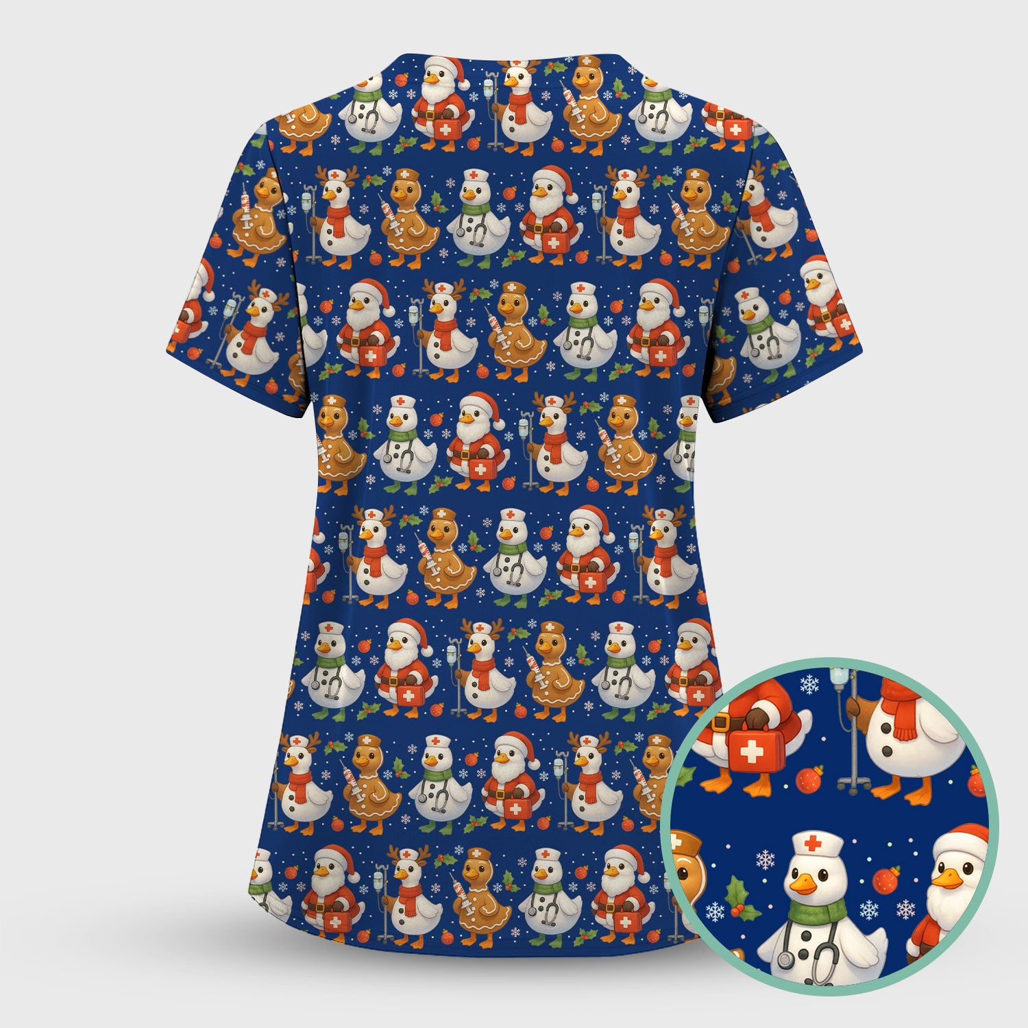 Funny Goose Christmas Scrubs for Women - Festive Holiday Pattern Scrub Top & Pants - Cute Christmas Scrubs with Charming Goose Print