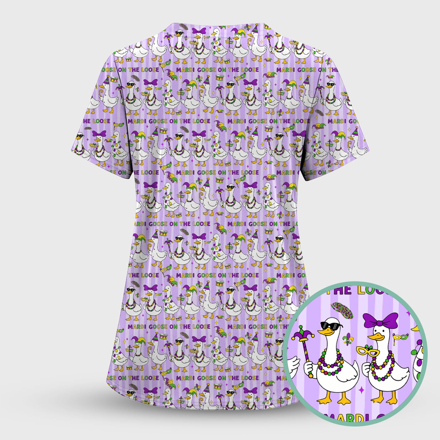 Mardi Gras Goose Nurse Scrub Set, Funny Carnival Medical Pattern Nurse Shirt, Breathable Fabrics Nursing Uniform