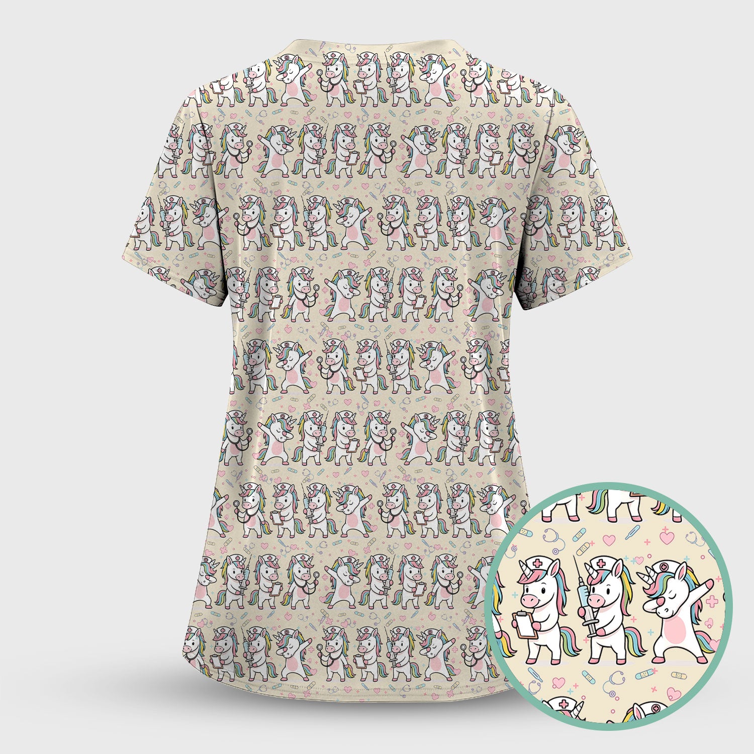 Cute Unicorn Nurse Scrub Top, Playful Medical Cartoon Nursing Shirt, Breathable Fabrics Nurse Uniform