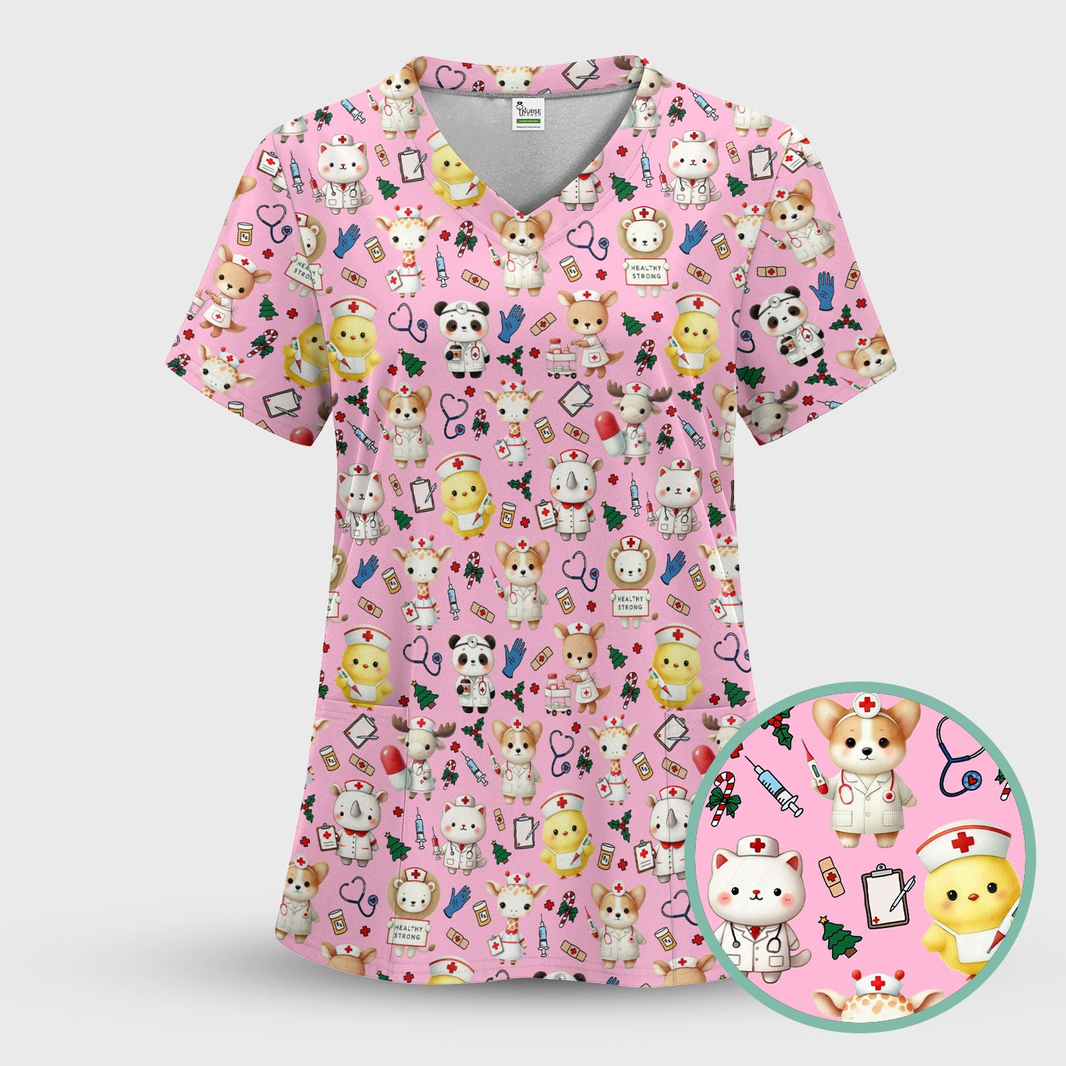 Comfortable Scrubs for Nurses - Women's Scrub Sets - Blue Scrub Pants and V Neck Top - Puppy Print Nursing Uniform