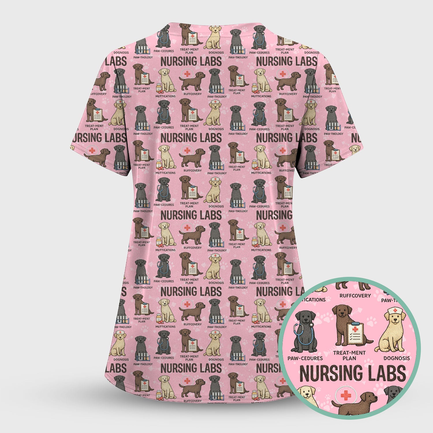 Playful Nursing Labs Dog Pattern Scrub Top, Comfortable Scrubs for Nurses