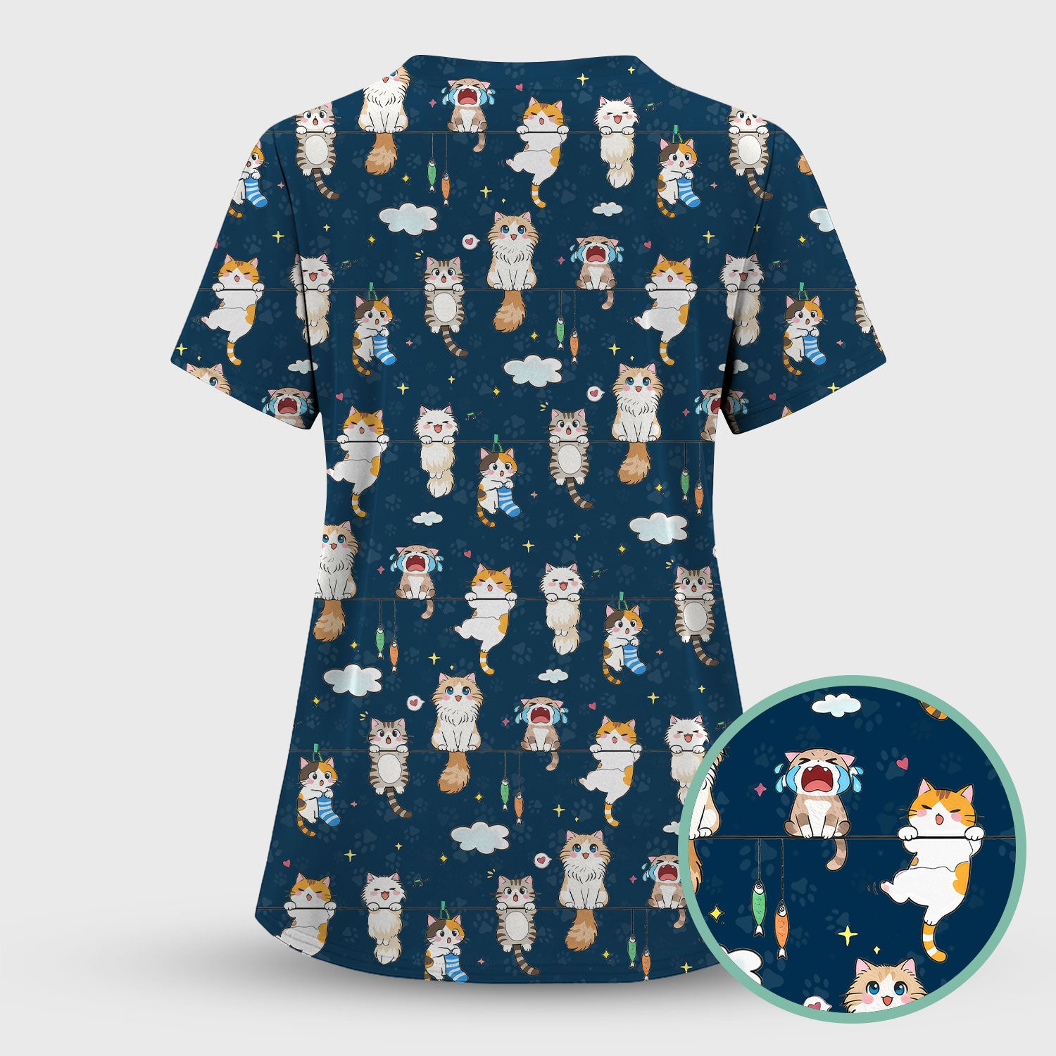 Funny Cats With Cute Expressions Pattern Scrubs Top, Comfortable Scrubs for Nurses