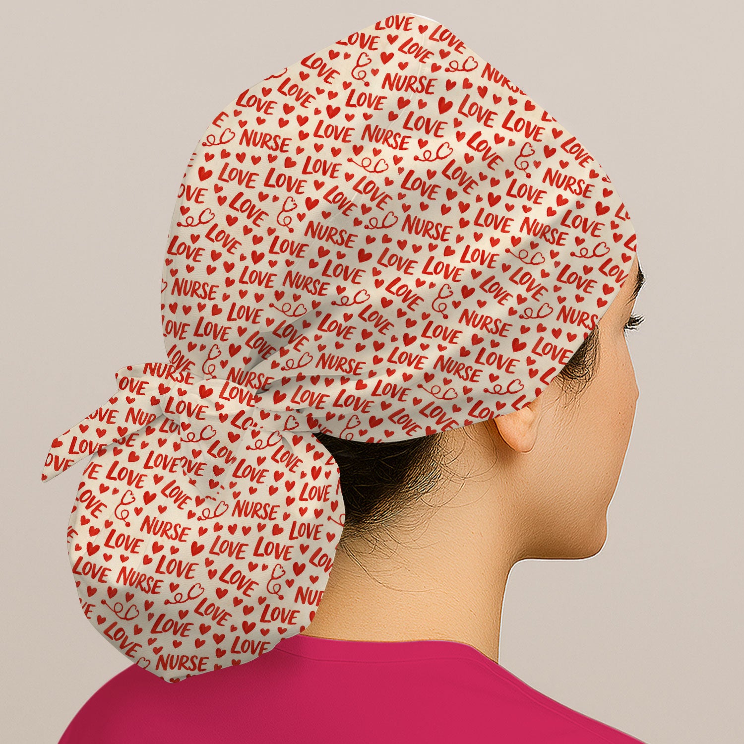 Valentine Pattern Scrub Cap, Love Heart Medical Nurse Scrub Hat, Breathable Fabrics Nursing Uniform