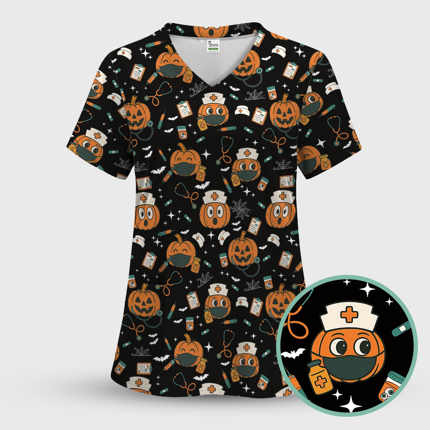 Halloween Nurse Scrub Top - Cute Holiday Scrub for Nurse - Spooky Halloween Gift for CNA RN LPN
