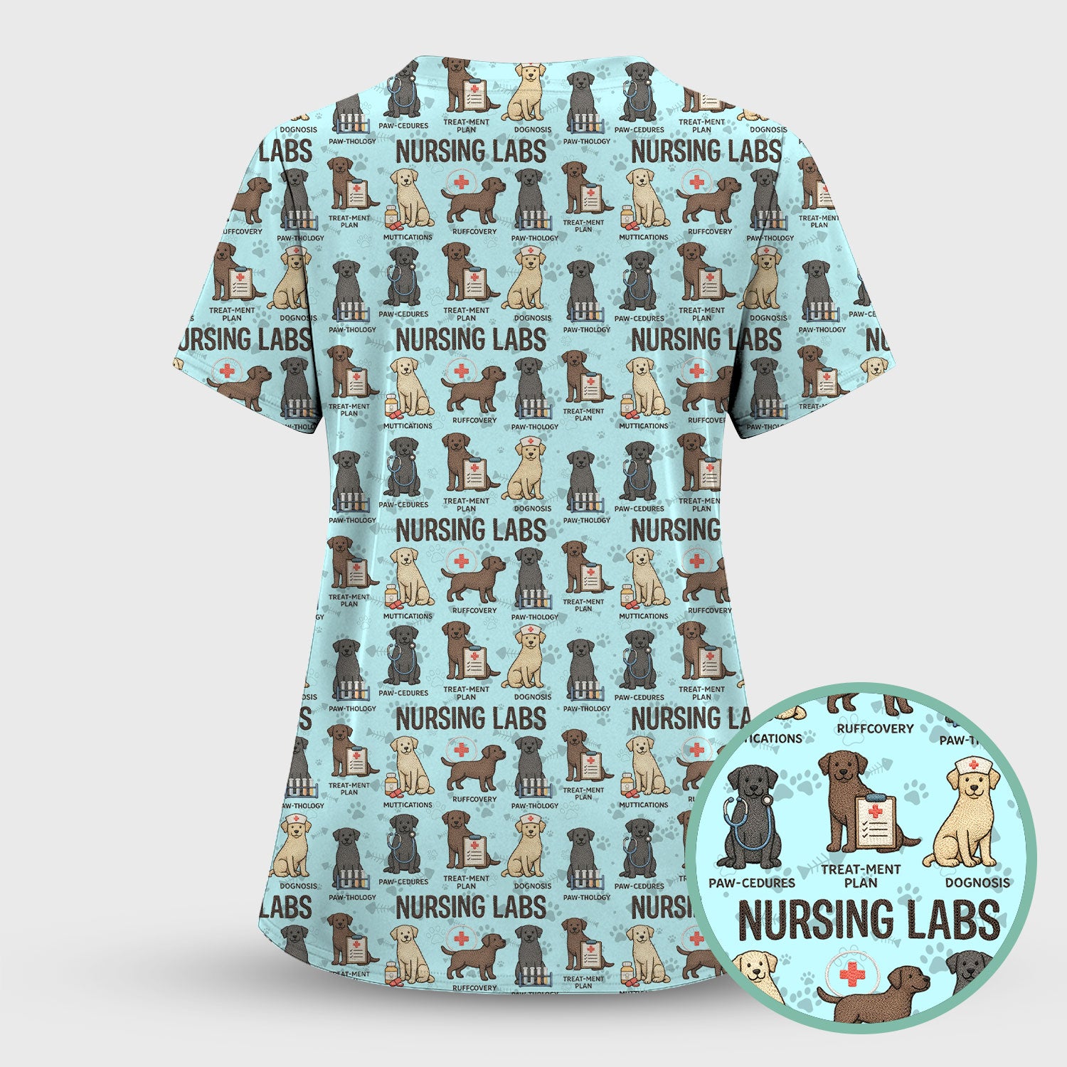 Playful Nursing Labs Dog Pattern Scrub Top, Comfortable Scrubs for Nurses