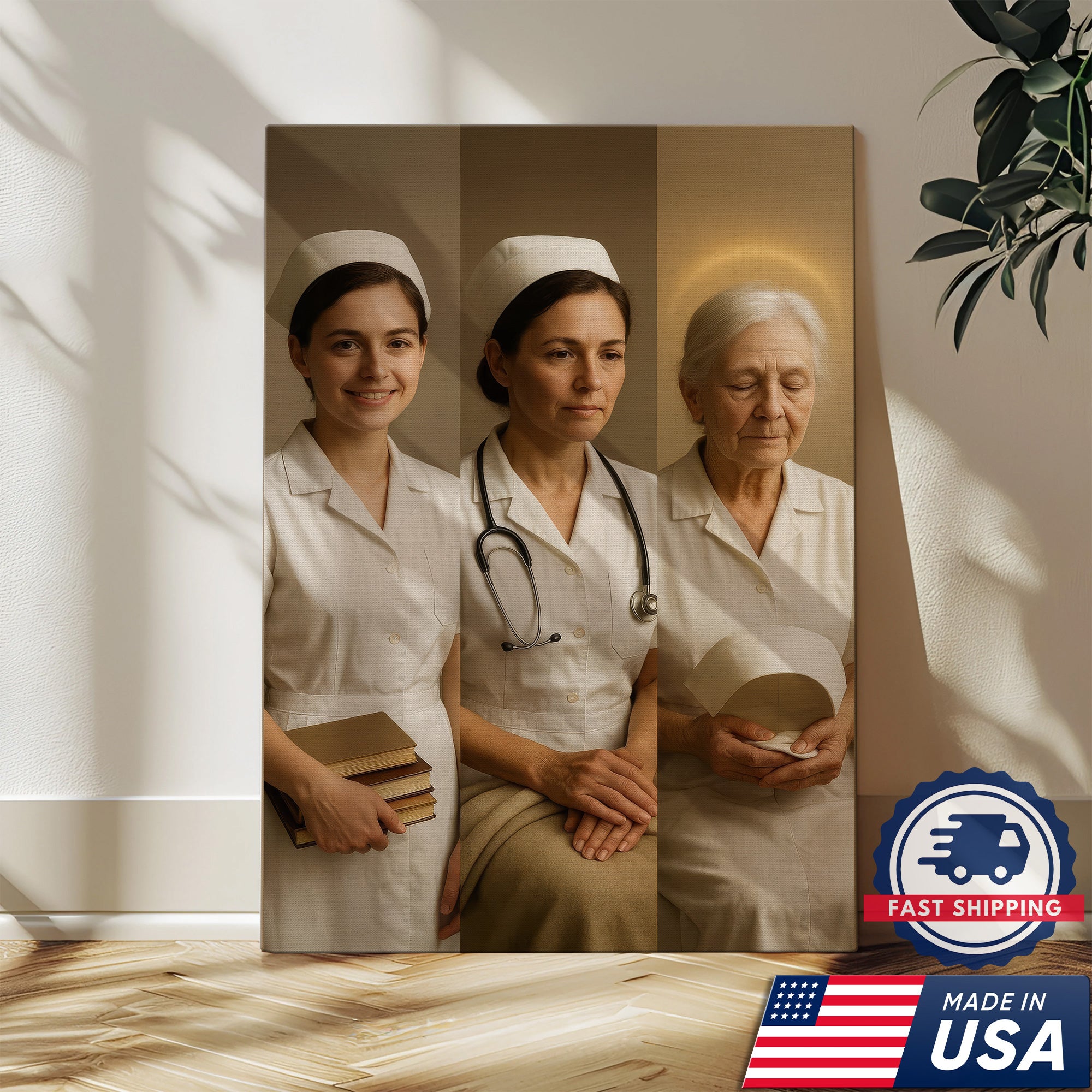 Vintage Nurse's Journey Canvas, From Student to Retired Nurse Wall Art, Appreciation Gift for Healthcare Workers & Medical Staff