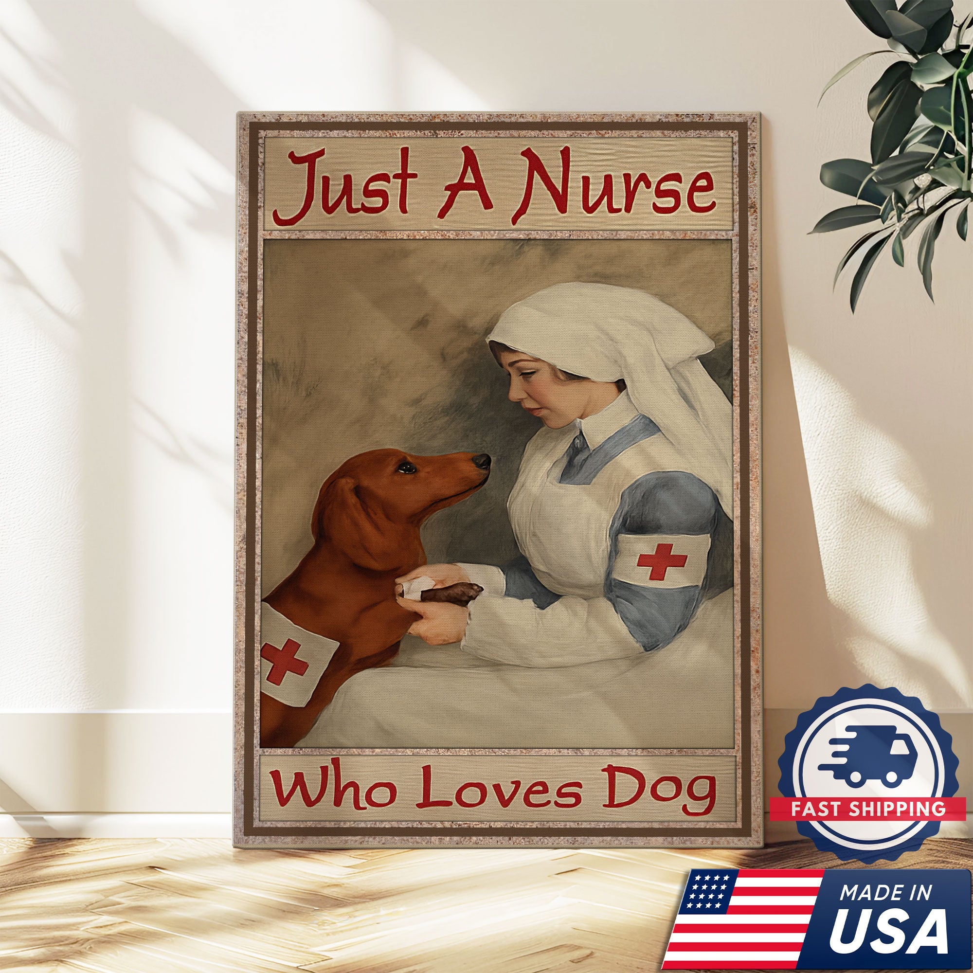 Nurse And Dog Canvas, Funny Medical Worker Wall Art Canvas, Animal Lover Decor, Gift For Nursing