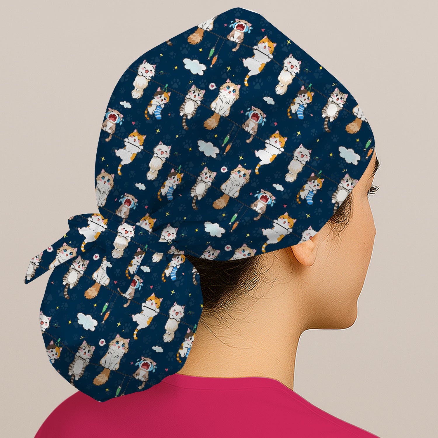 Funny Cats With Cute Expressions Pattern Caps, Bouffant Scrub Caps for Women