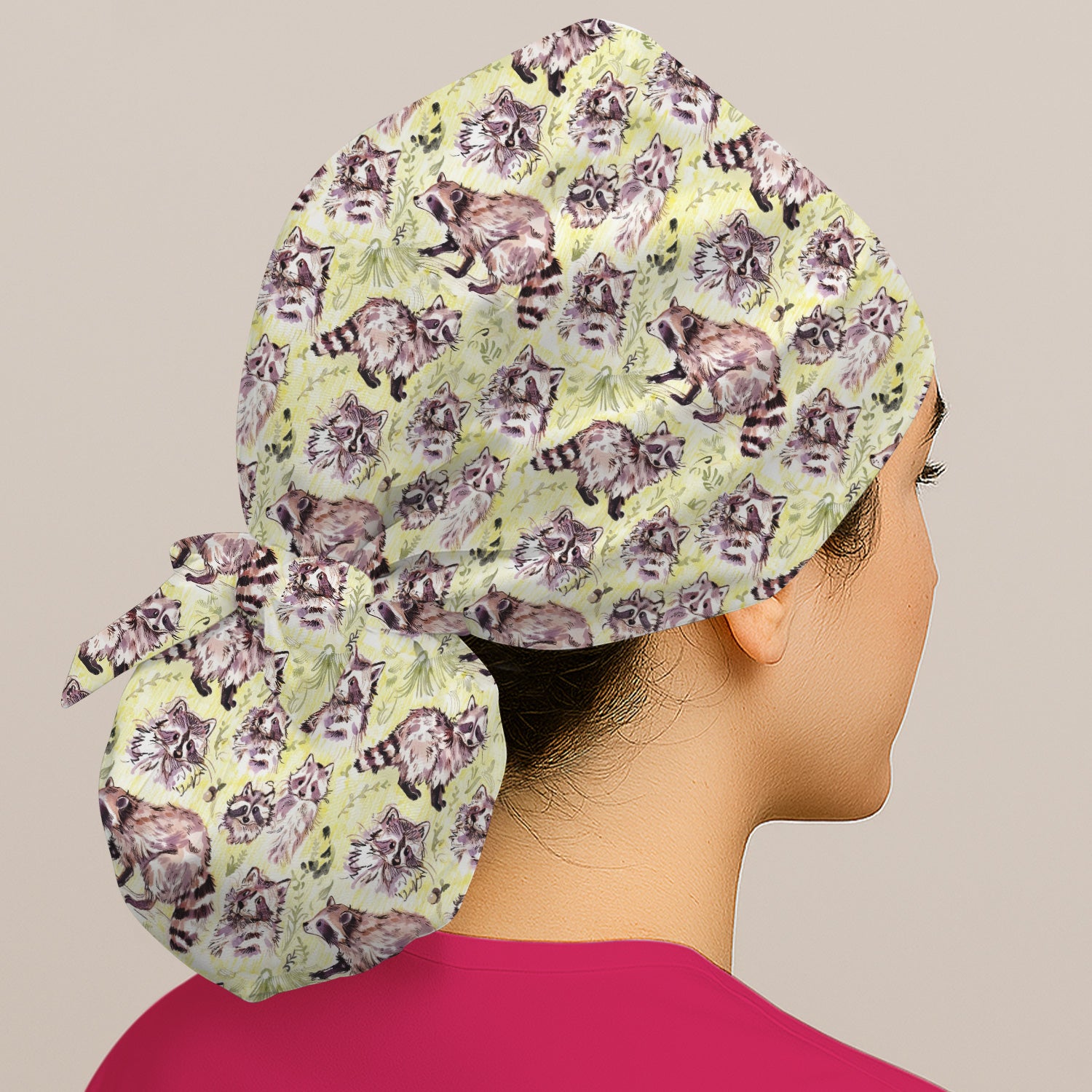 Cute Woodland Raccoon Forest Animal Pattern Scrub Cap, Surgical Caps for Doctors